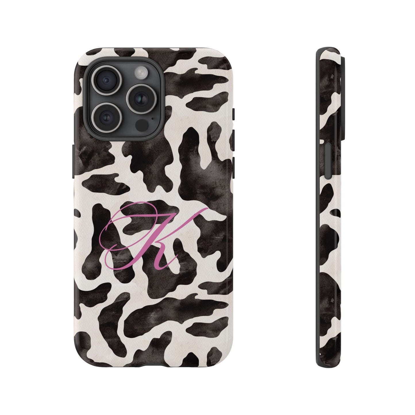 Personalized Monogram Cow Print Tough Phone Case
