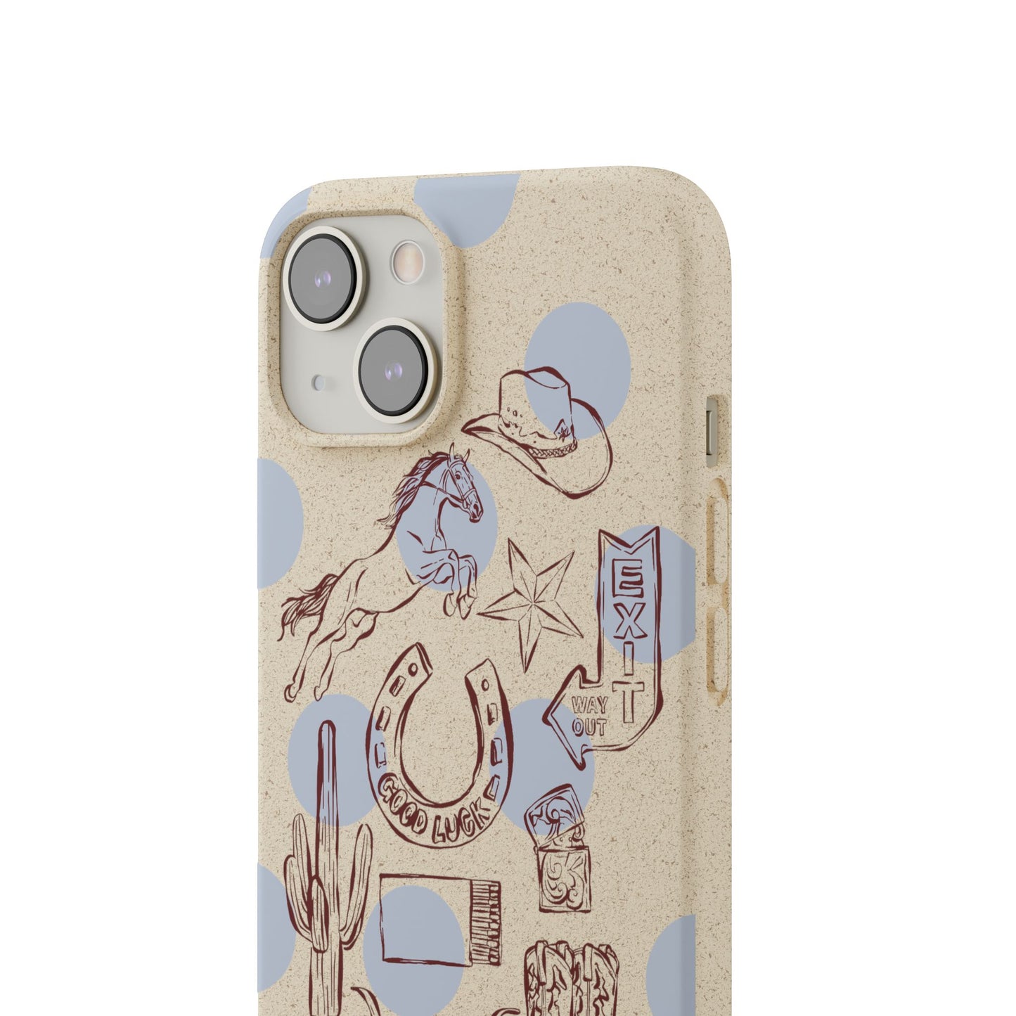 Biodegradable Phone Case — Western Cowgirl Sketches on Natural Speckled Eco Shell