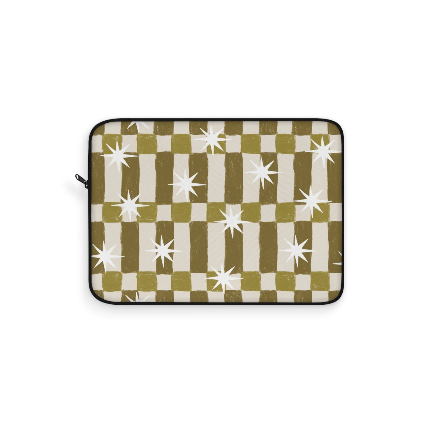 Retro Olive Check Laptop Sleeve with Starburst Pattern