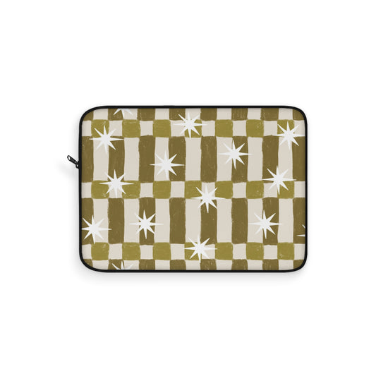 Retro Olive Check Laptop Sleeve with Starburst Pattern