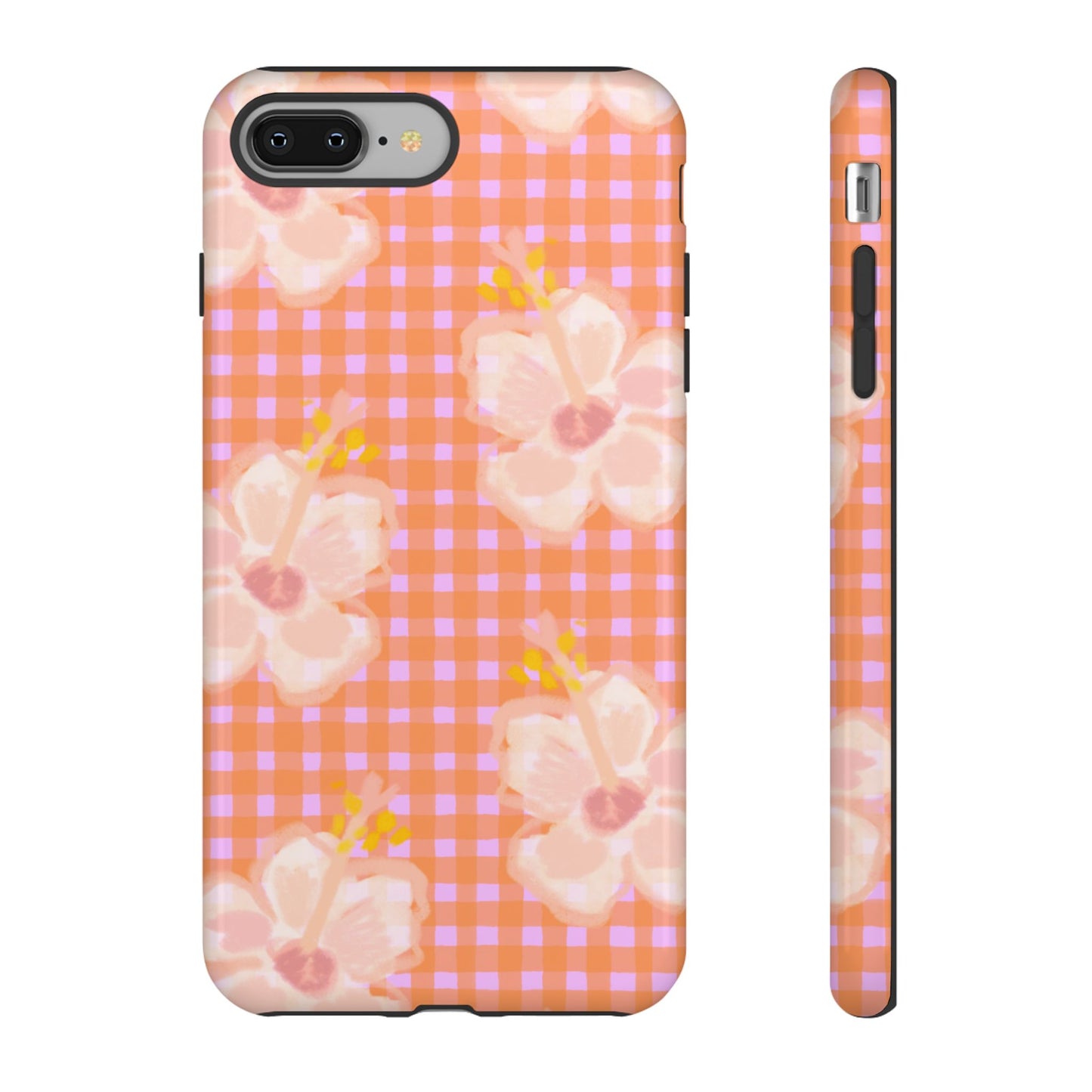 Floral Gingham Tough Case — Pink Peach Flower Phone Case