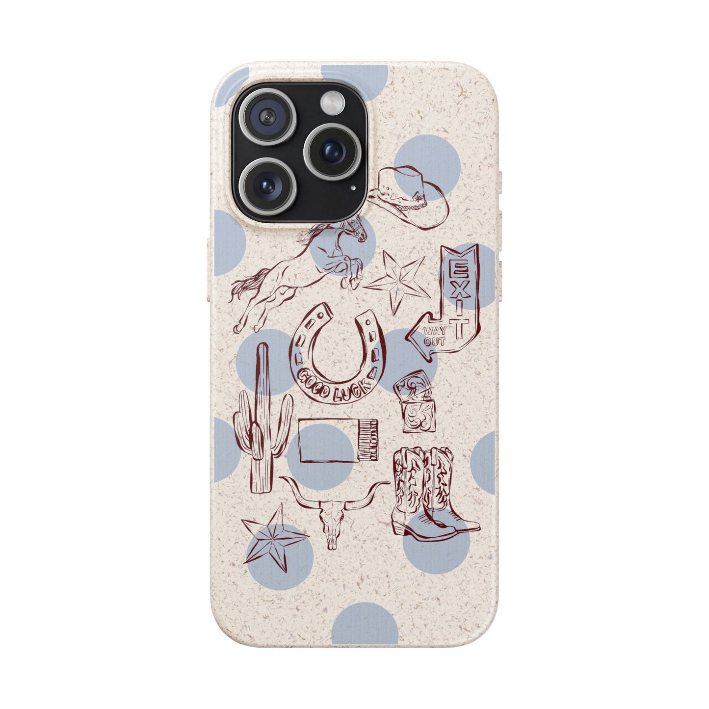 Biodegradable Phone Case — Western Cowgirl Sketches on Natural Speckled Eco Shell
