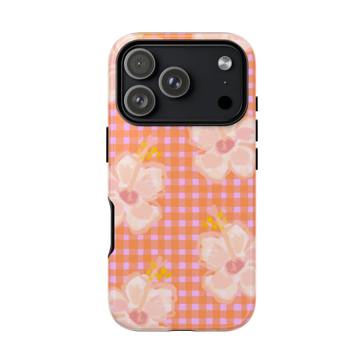 Floral Gingham Tough Case — Pink Peach Flower Phone Case