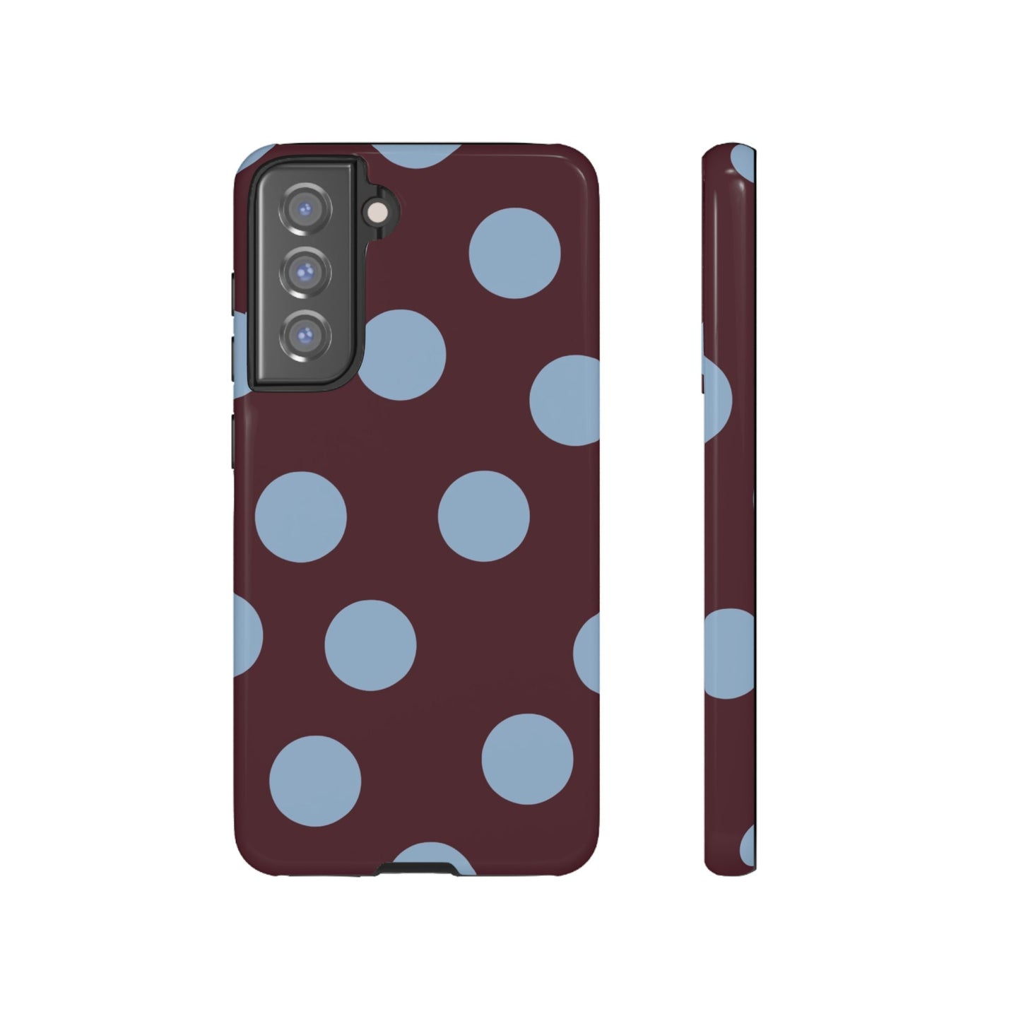 Polka Dot Phone Case — Maroon & Sky Blue Tough Protective Cover