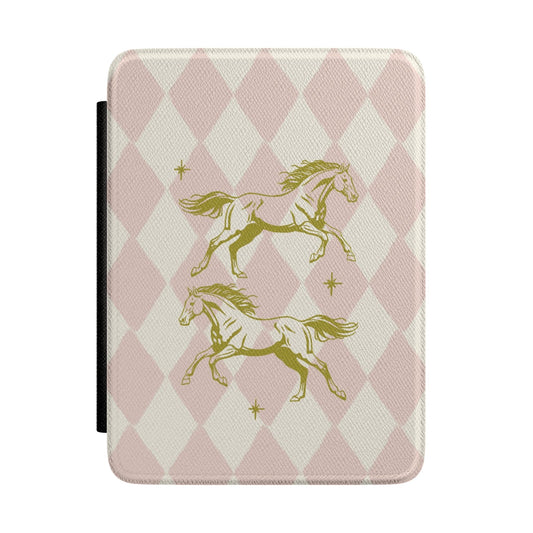 Kindle Case — Pink Harlequin with Horses Kindle Cover