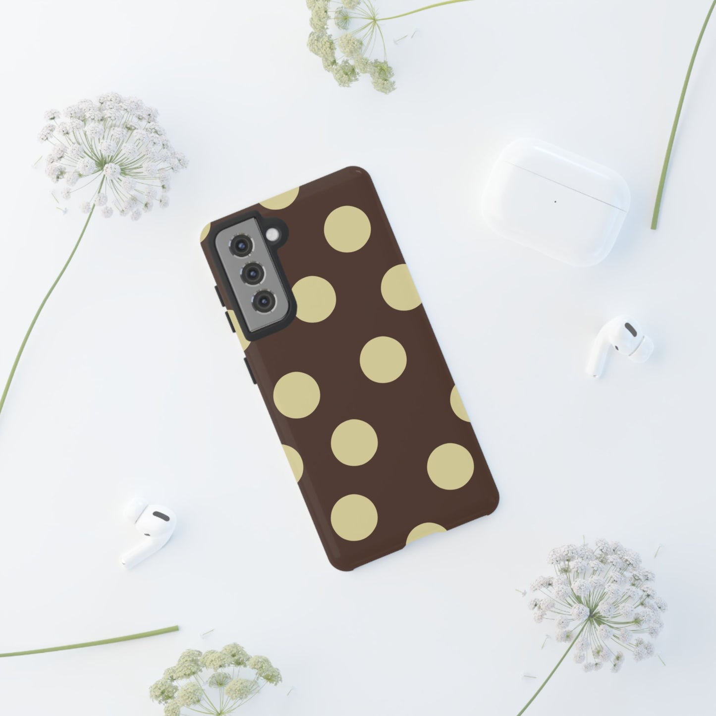 Brown & Butter Yellow Polka Dot Tough Phone Case