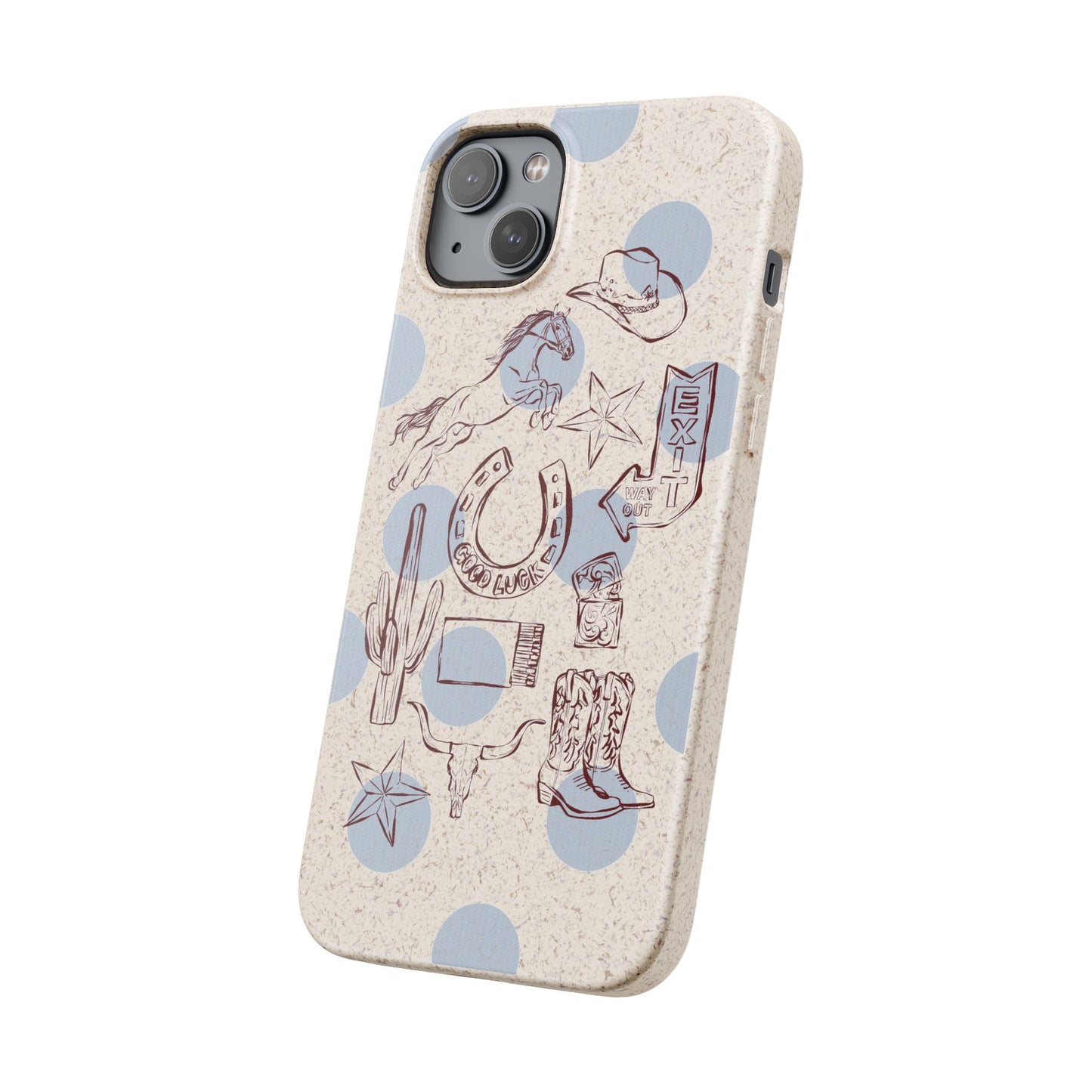 Biodegradable Phone Case — Western Cowgirl Sketches on Natural Speckled Eco Shell