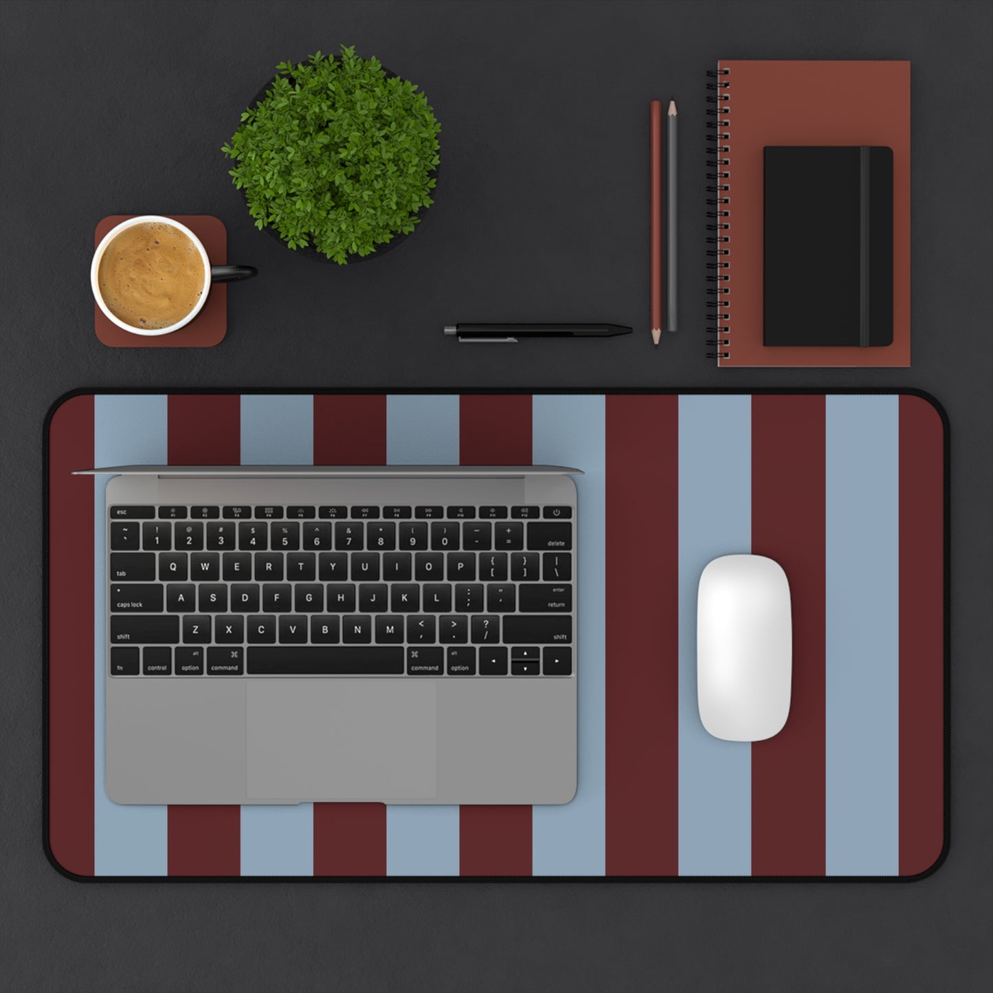 Striped Maroon & Slate Blue Desk Mat — Large Mousepad Surface for Office & Gaming