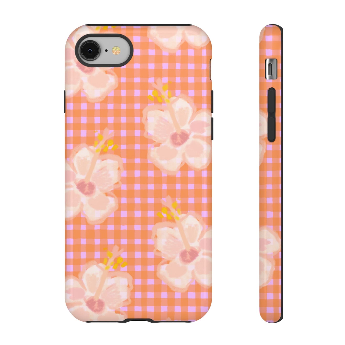 Floral Gingham Tough Case — Pink Peach Flower Phone Case