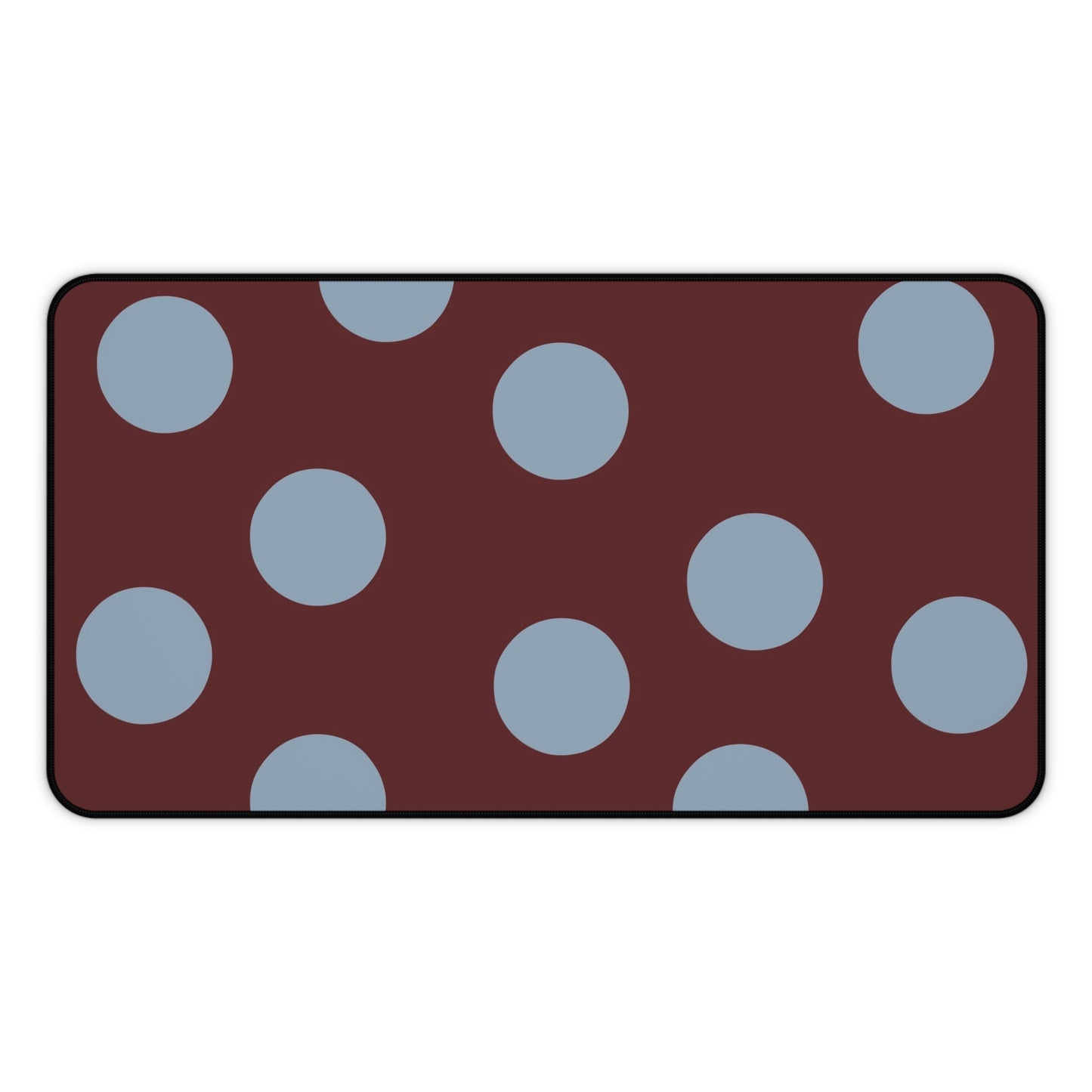 Polka Dot Burgundy Desk Mat — Large Mouse Pad with Blue Dots
