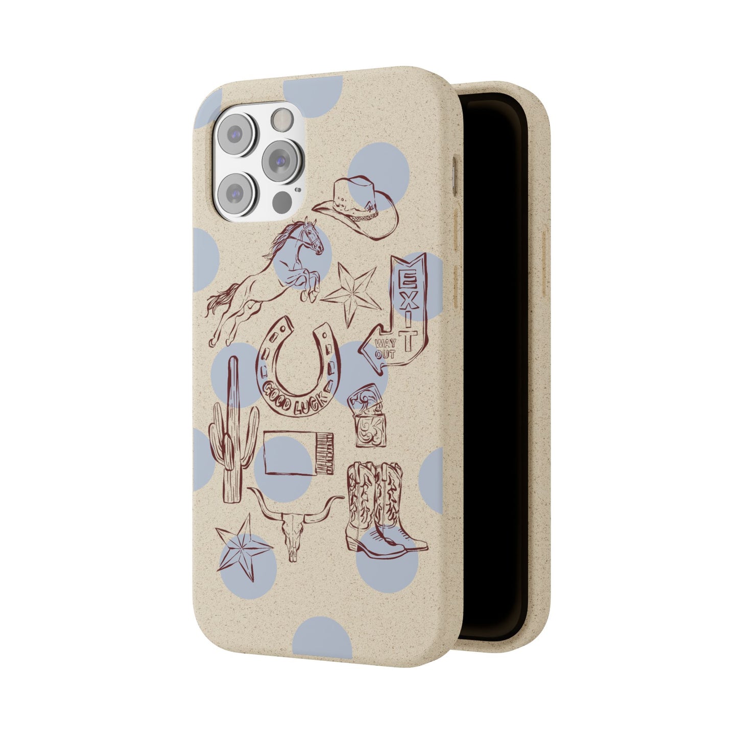 Biodegradable Phone Case — Western Cowgirl Sketches on Natural Speckled Eco Shell