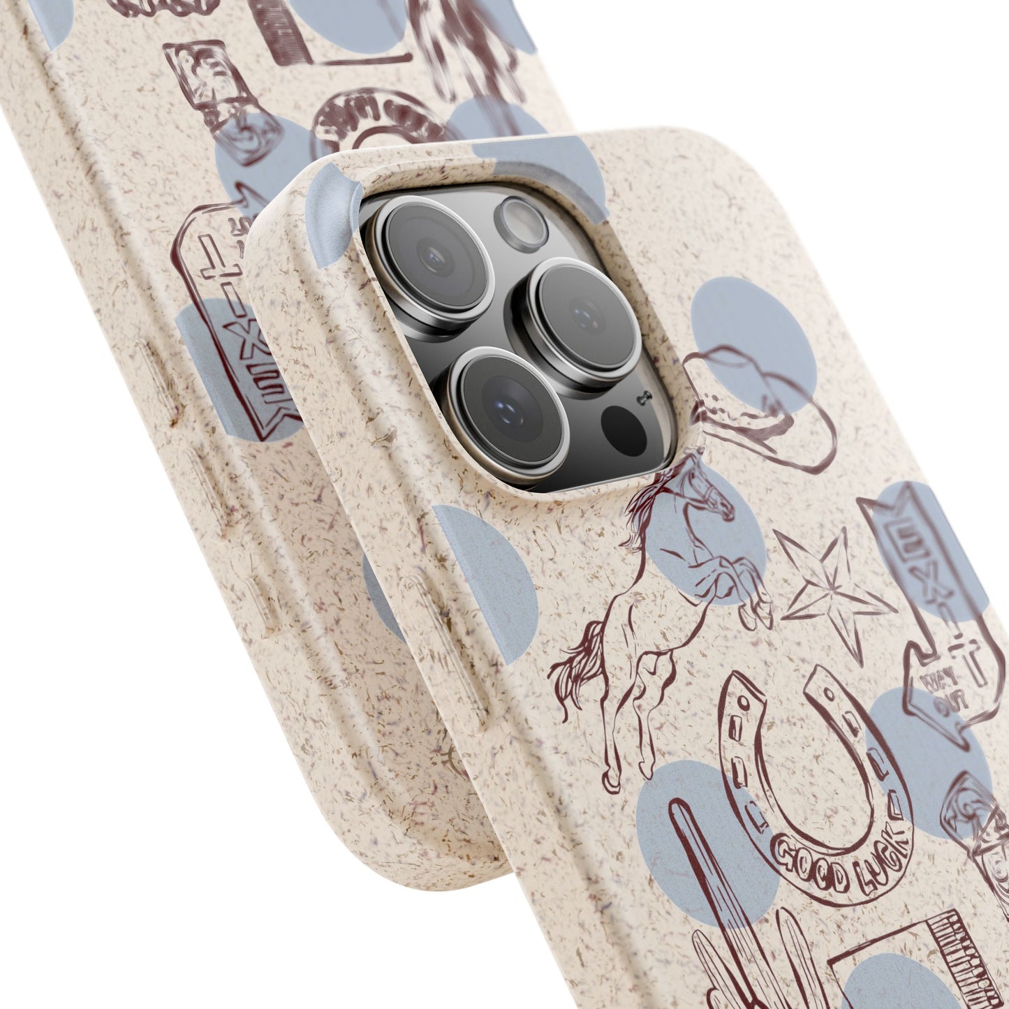 Biodegradable Phone Case — Western Cowgirl Sketches on Natural Speckled Eco Shell
