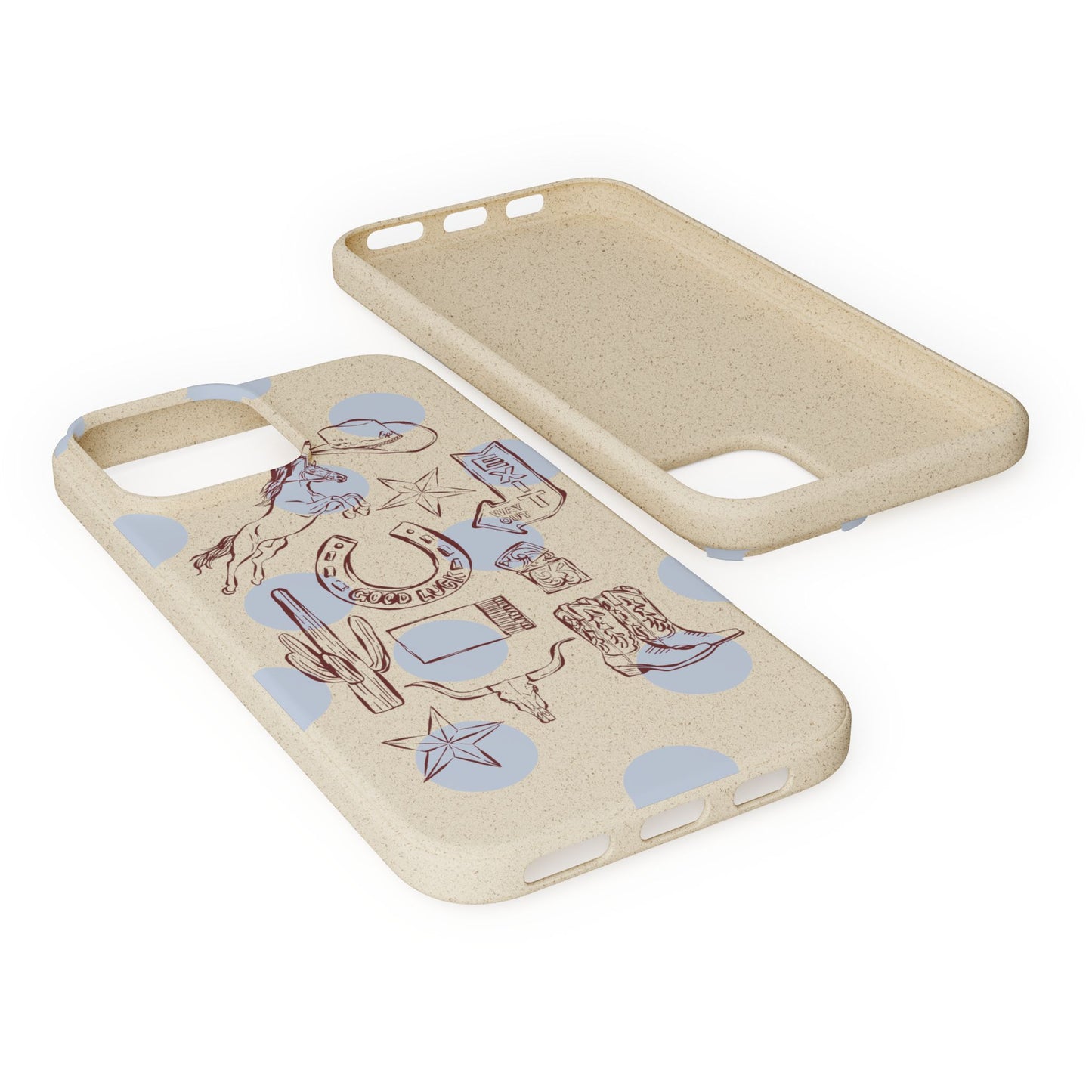 Biodegradable Phone Case — Western Cowgirl Sketches on Natural Speckled Eco Shell