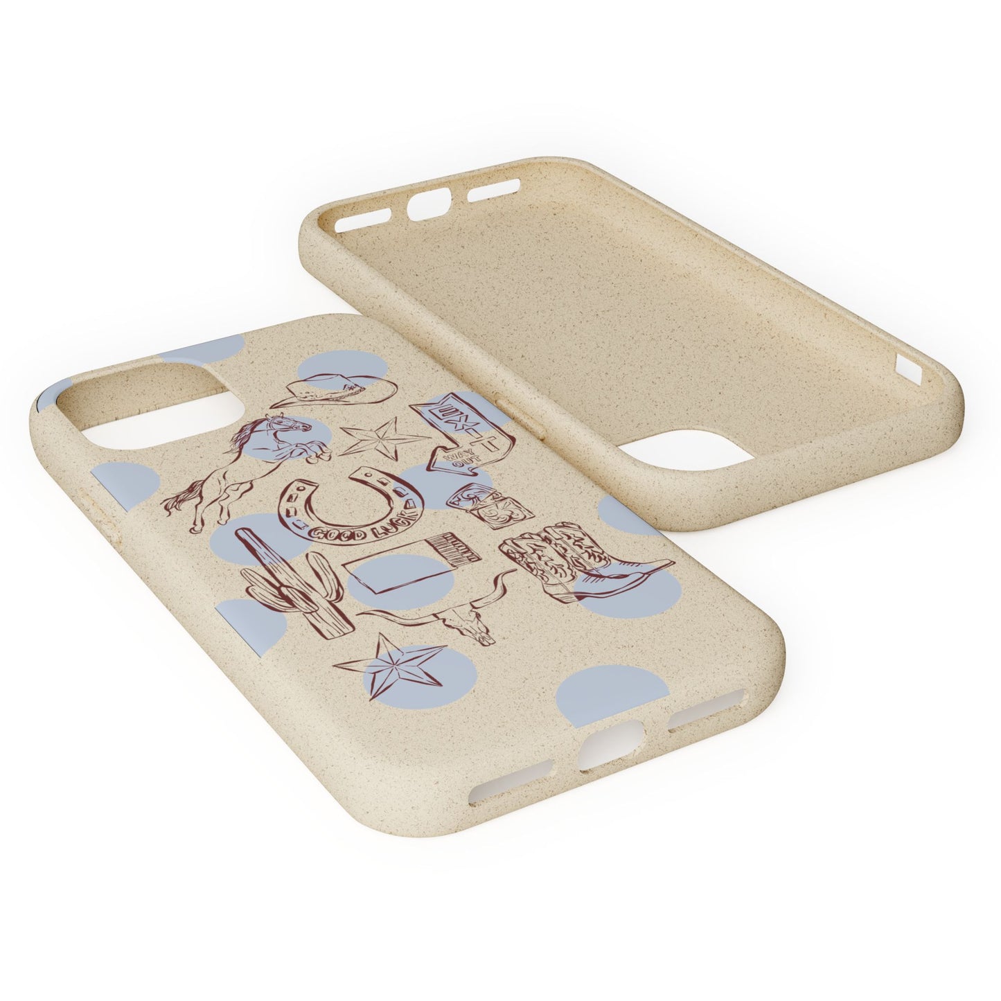 Biodegradable Phone Case — Western Cowgirl Sketches on Natural Speckled Eco Shell