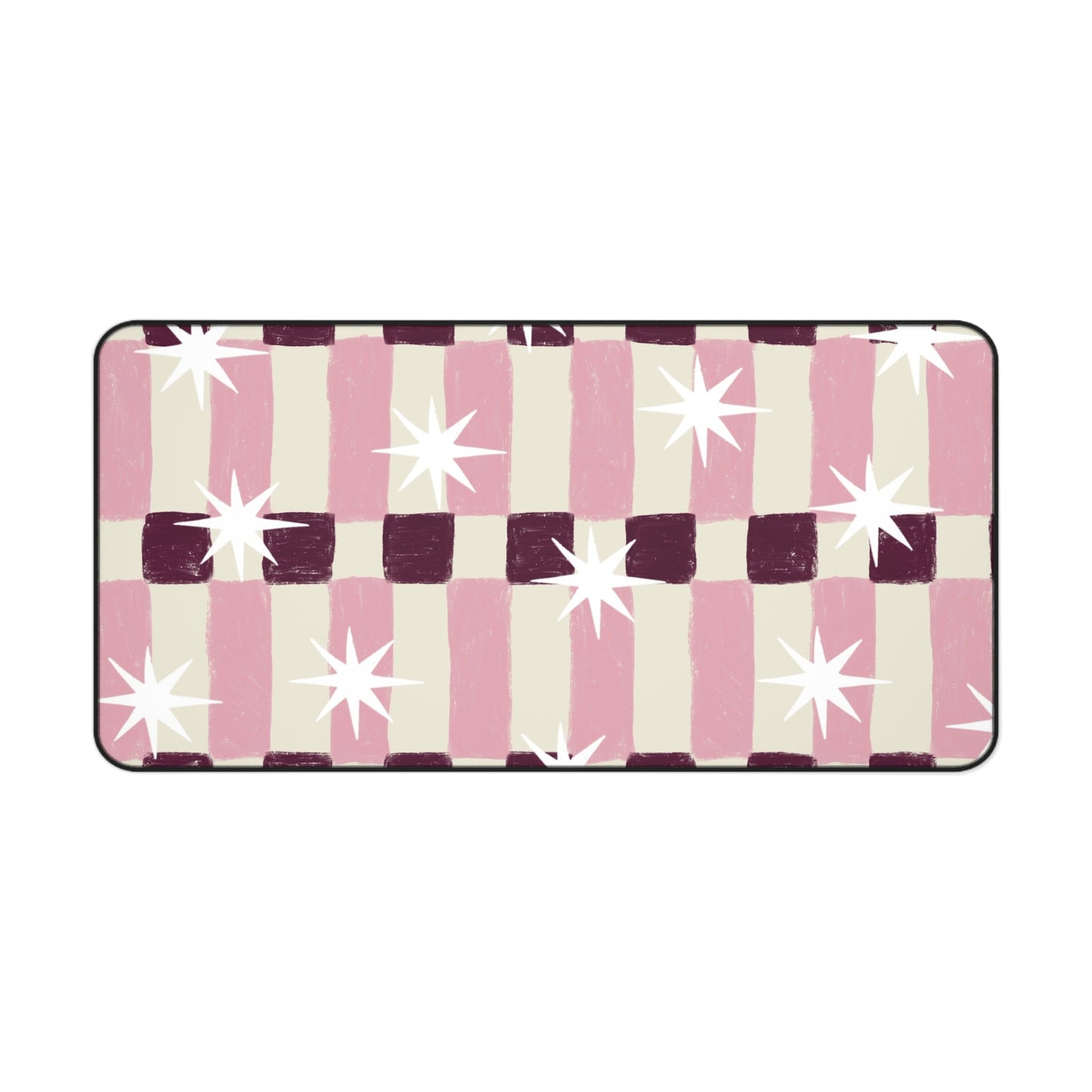 Pink Retro Check Desk Mat — Starburst Pattern