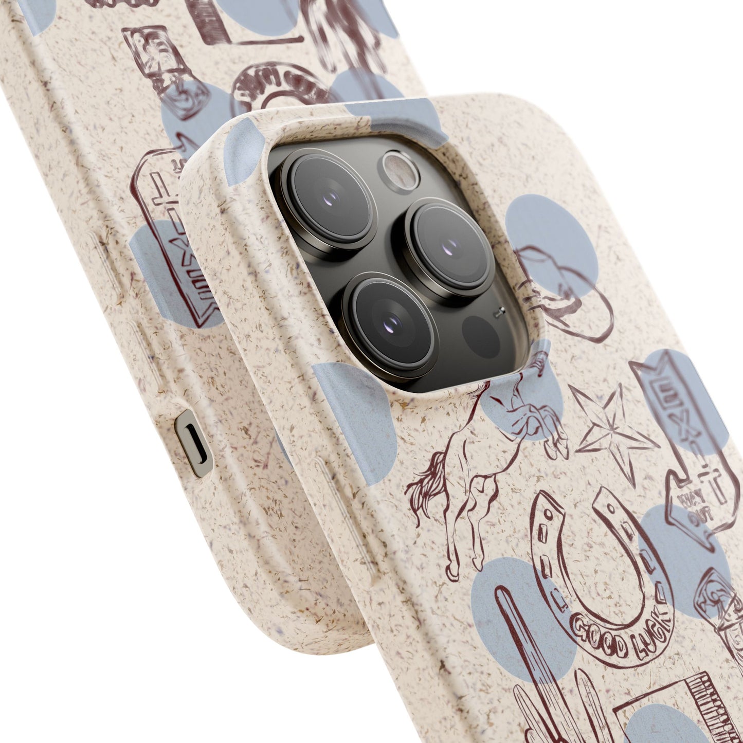 Biodegradable Phone Case — Western Cowgirl Sketches on Natural Speckled Eco Shell