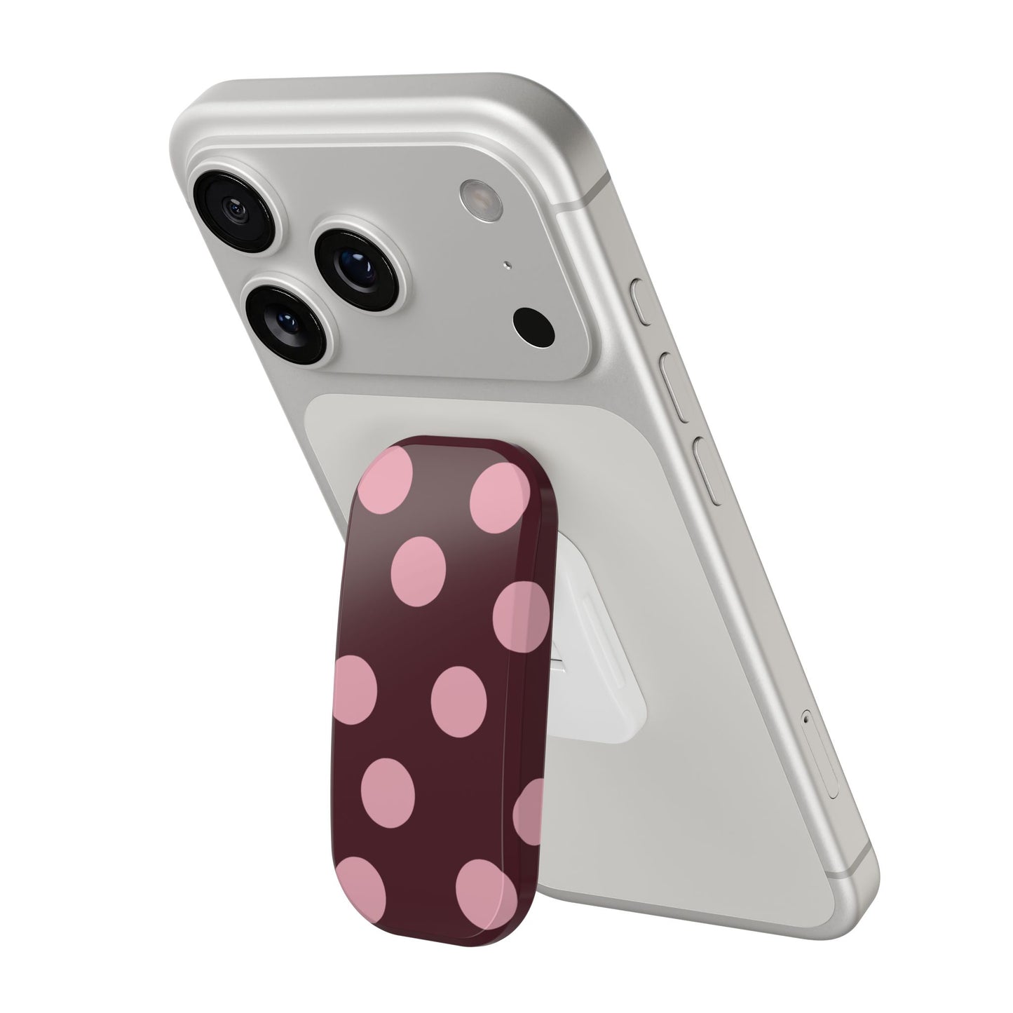 Polka Dot Clickit Phone Stand — Burgundy & Pink Adhesive Phone Grip