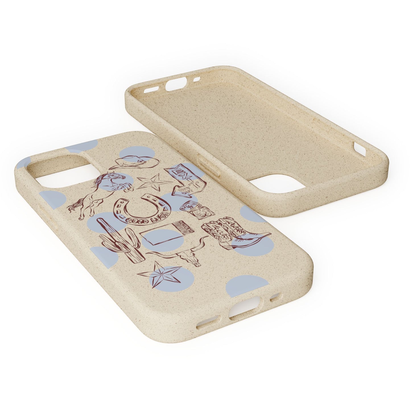 Biodegradable Phone Case — Western Cowgirl Sketches on Natural Speckled Eco Shell