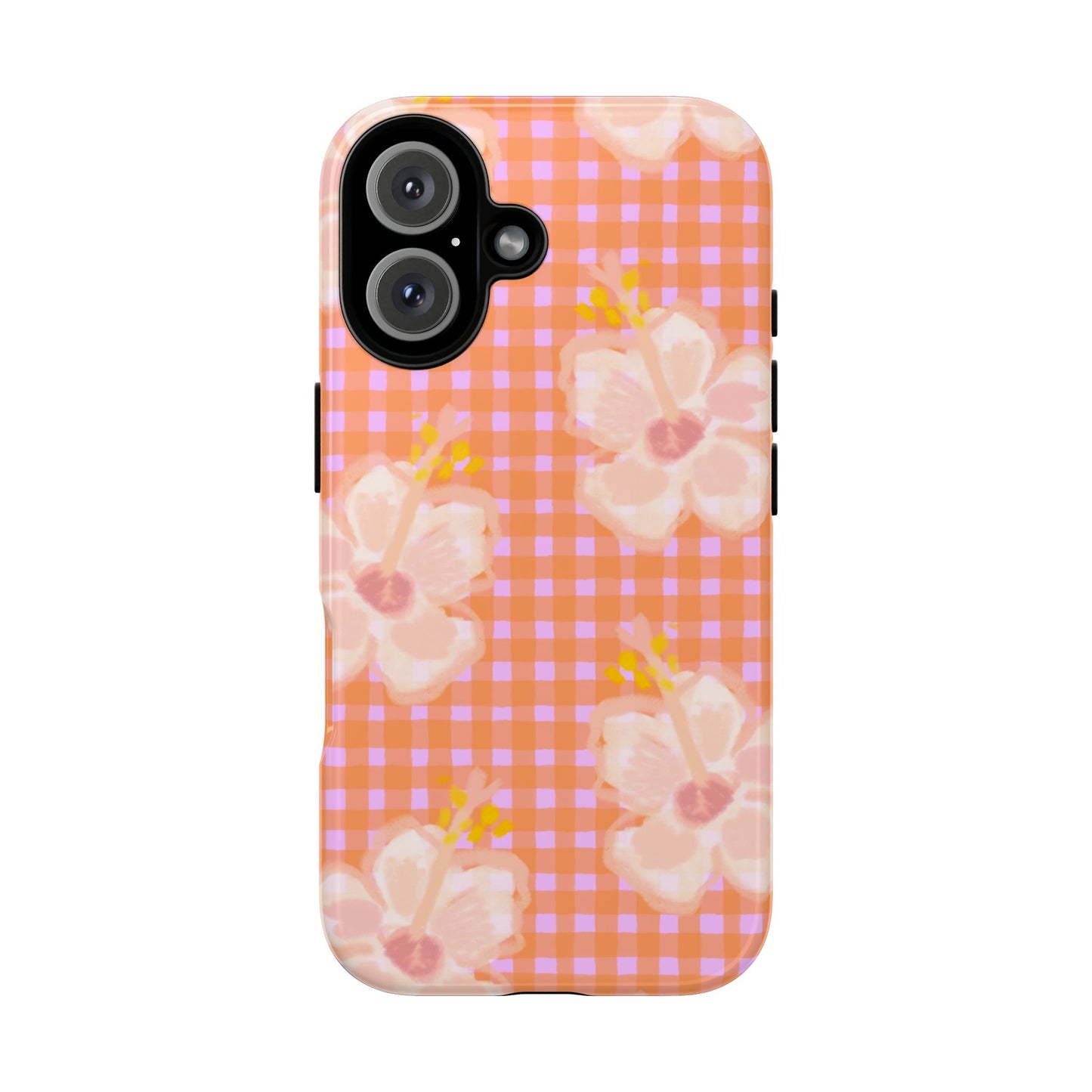 Floral Gingham Tough Case — Pink Peach Flower Phone Case