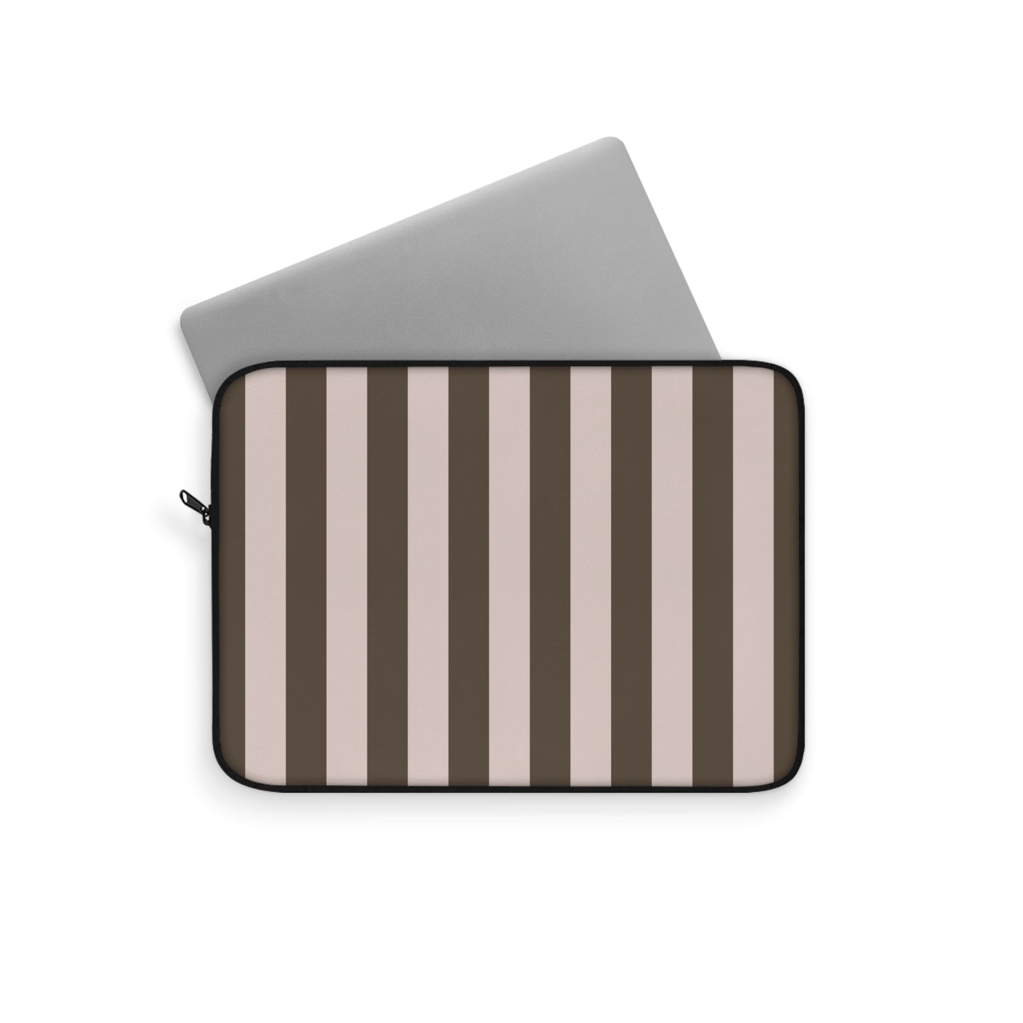 Neutral Stripe Laptop Sleeve — Taupe & Brown Vertical Striped Sleeve