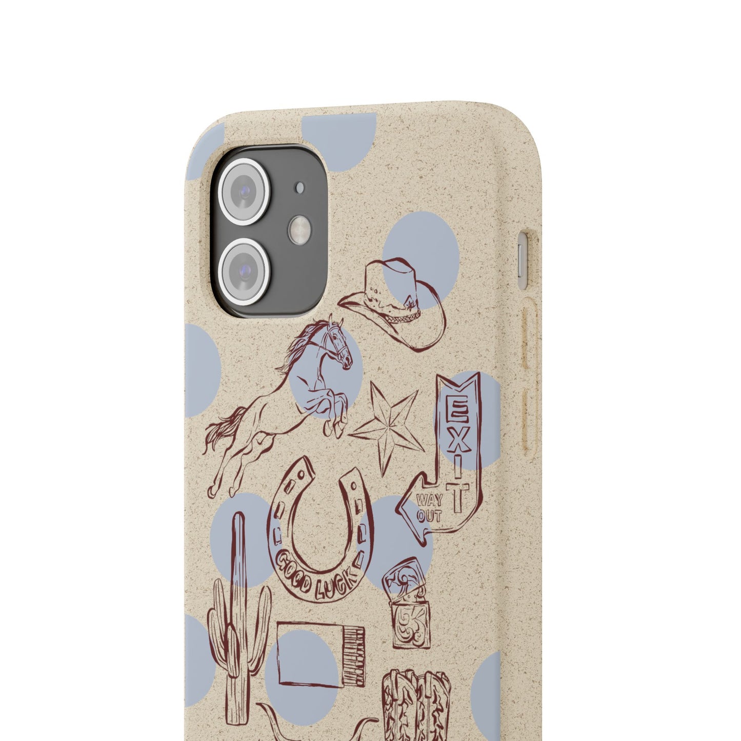 Biodegradable Phone Case — Western Cowgirl Sketches on Natural Speckled Eco Shell