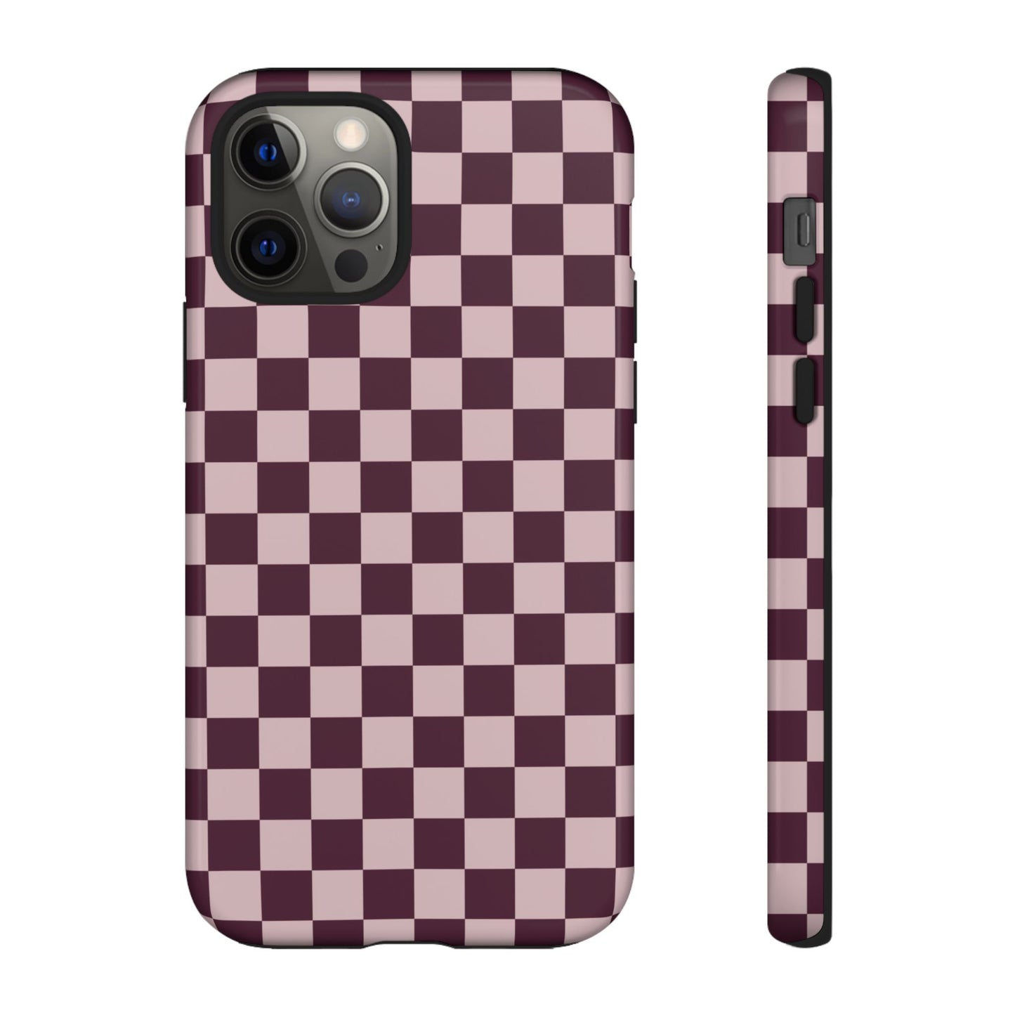 Burgundy & Pink Checkered Phone Case