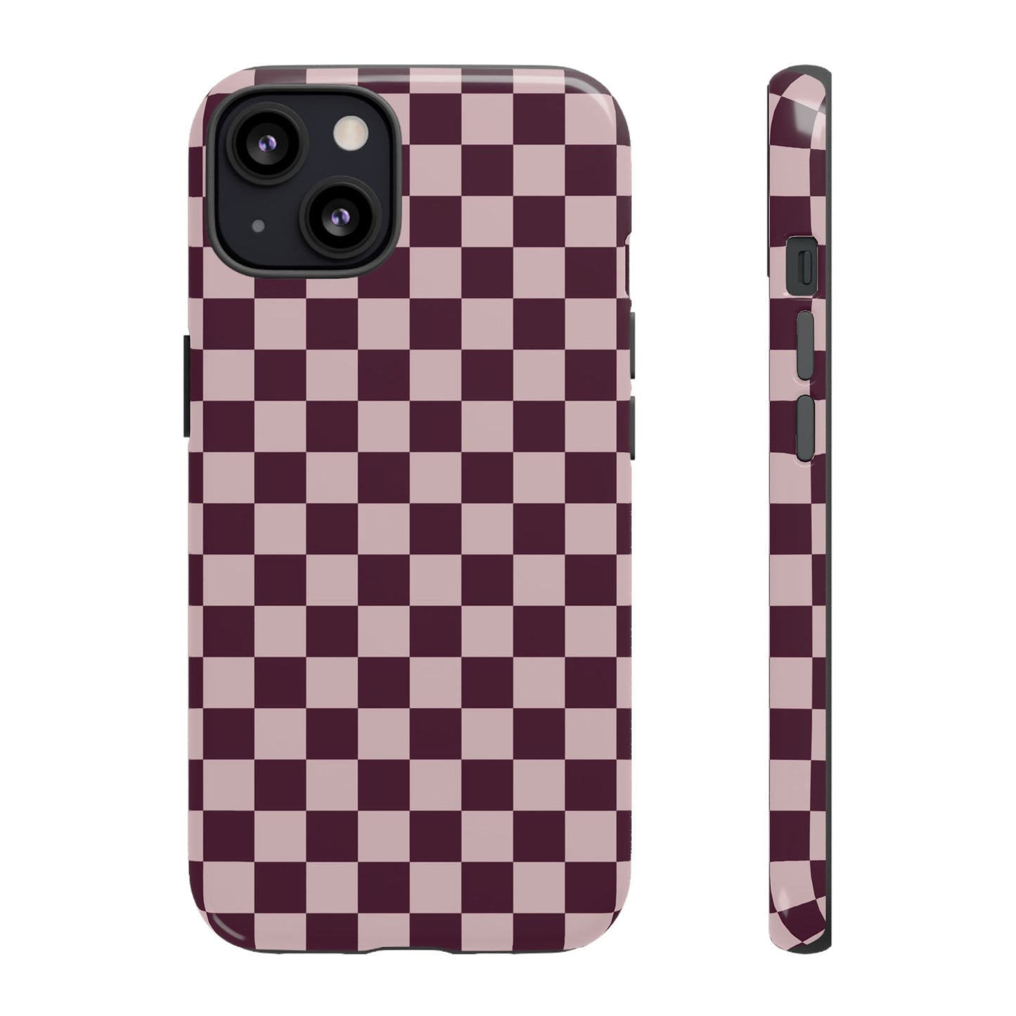 Burgundy & Pink Checkered Phone Case