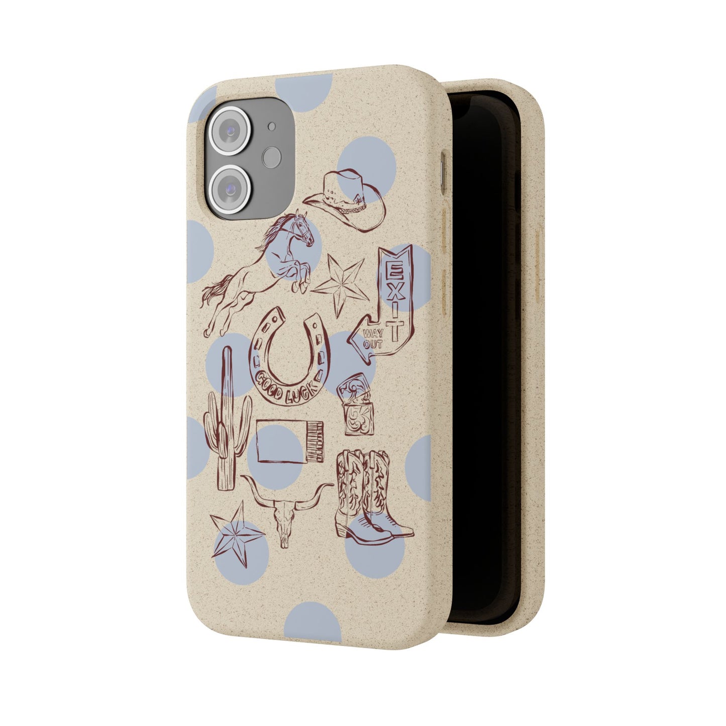 Biodegradable Phone Case — Western Cowgirl Sketches on Natural Speckled Eco Shell