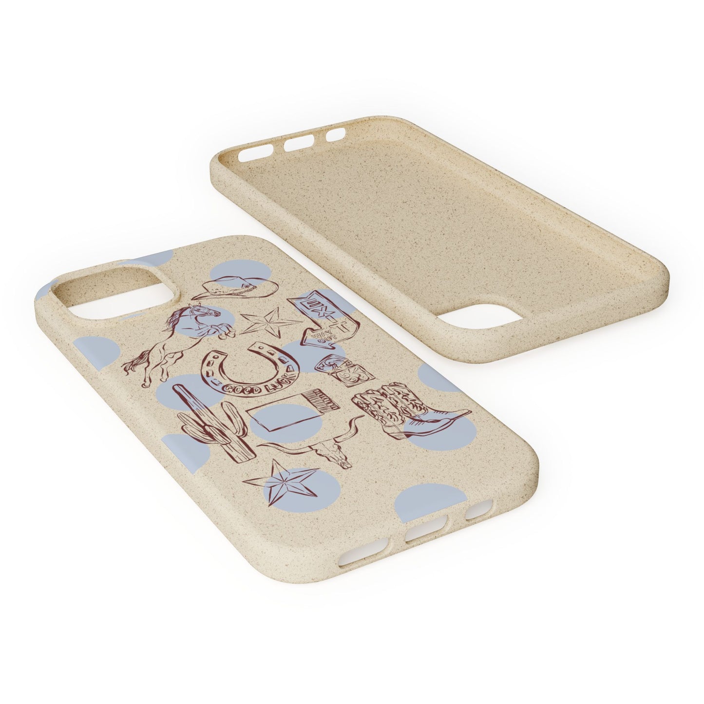 Biodegradable Phone Case — Western Cowgirl Sketches on Natural Speckled Eco Shell