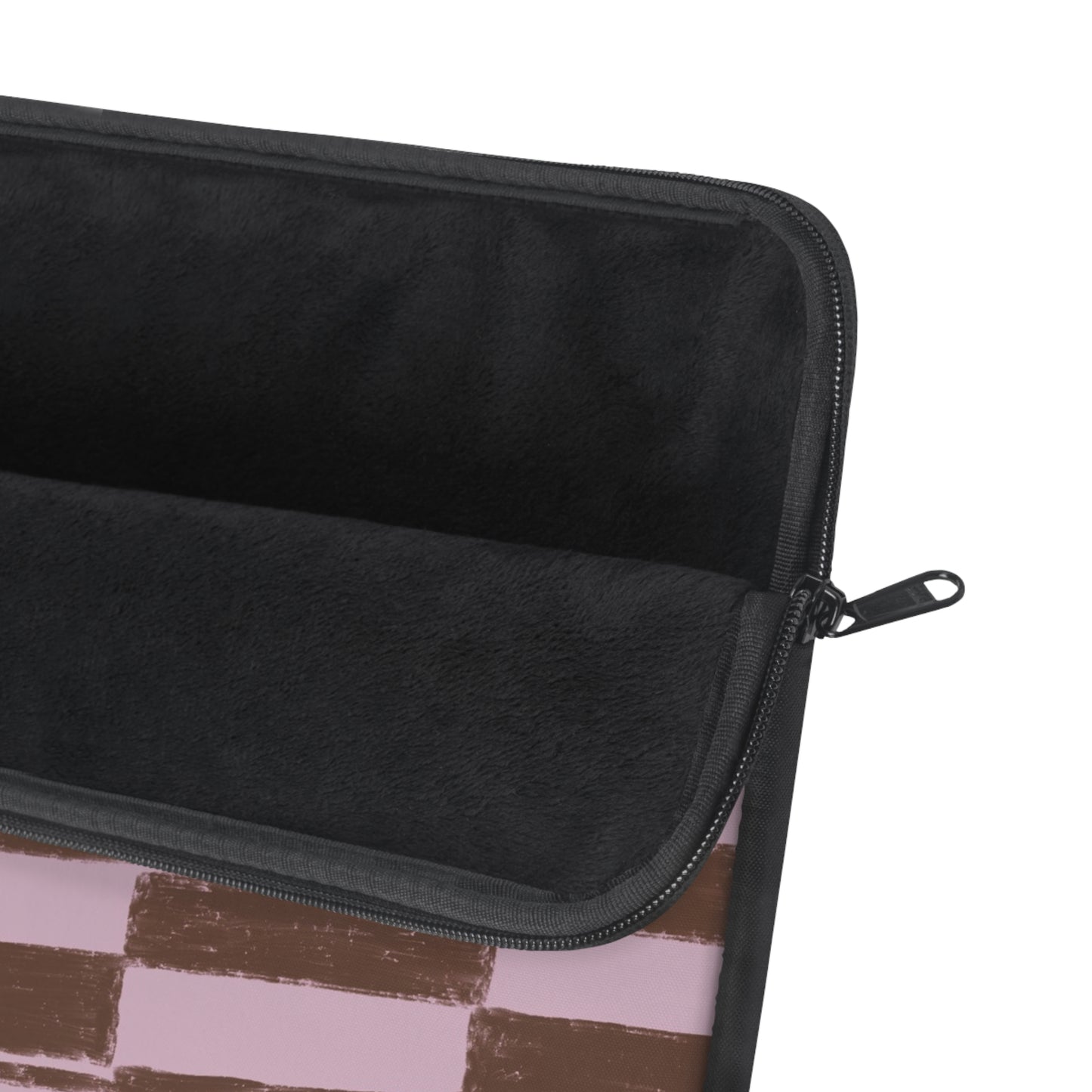 Pink Brown Checkerboard Laptop Sleeve — Retro Striped Grid Protective Case