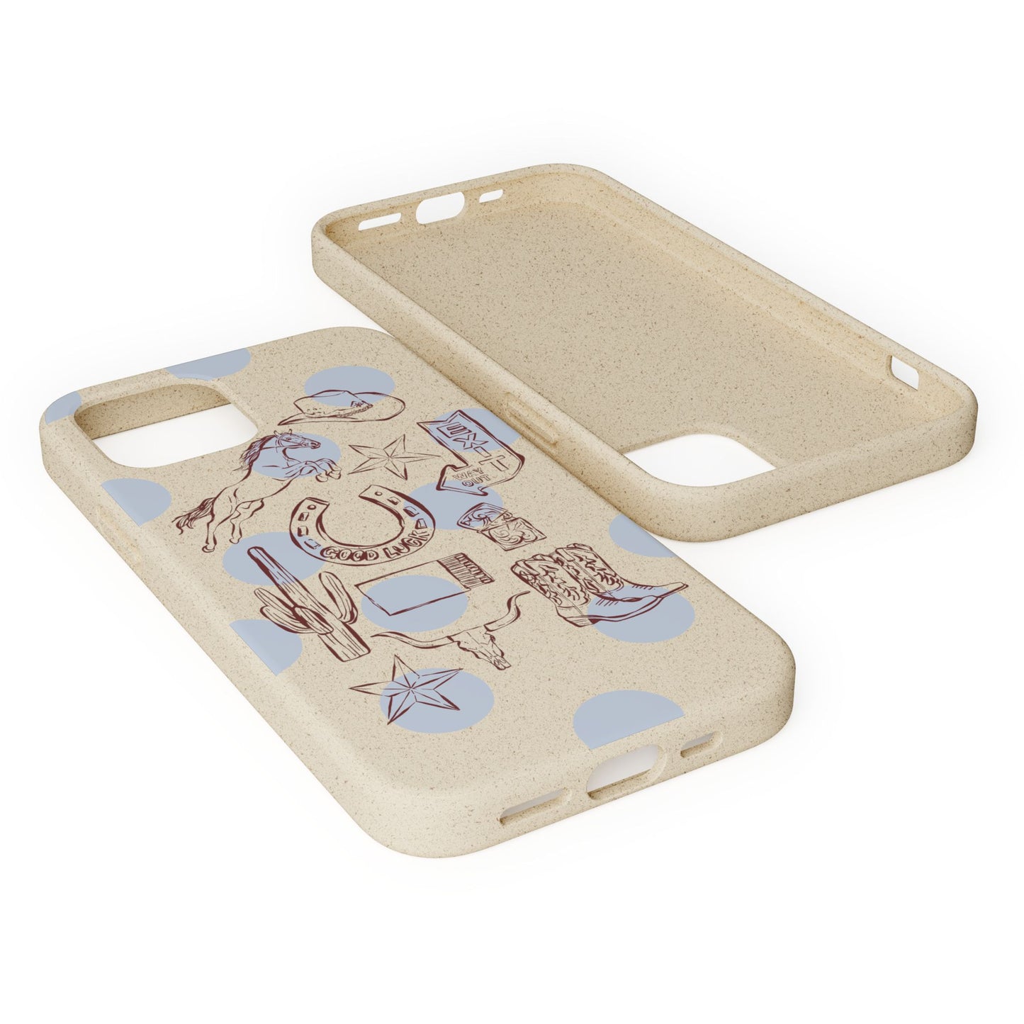 Biodegradable Phone Case — Western Cowgirl Sketches on Natural Speckled Eco Shell