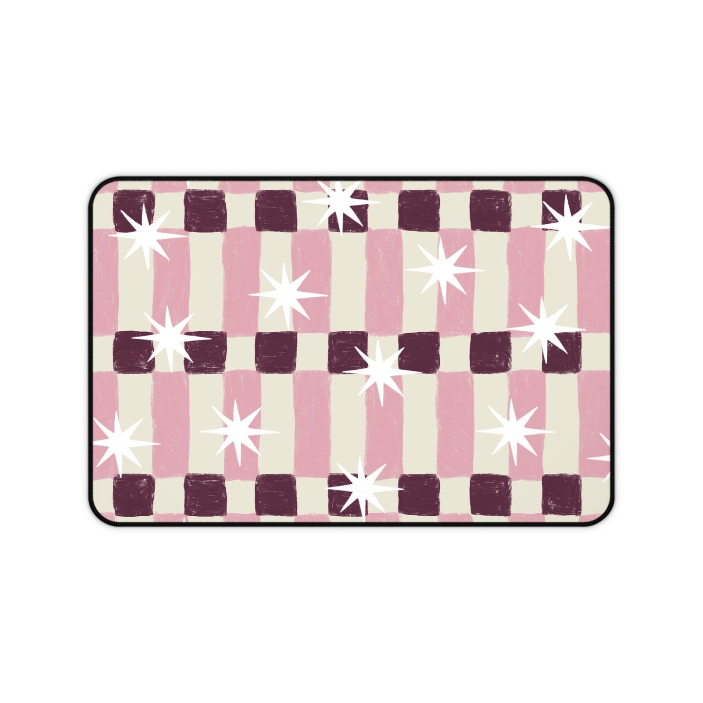 Pink Retro Check Desk Mat — Starburst Pattern