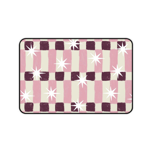 Pink Retro Check Desk Mat — Starburst Pattern