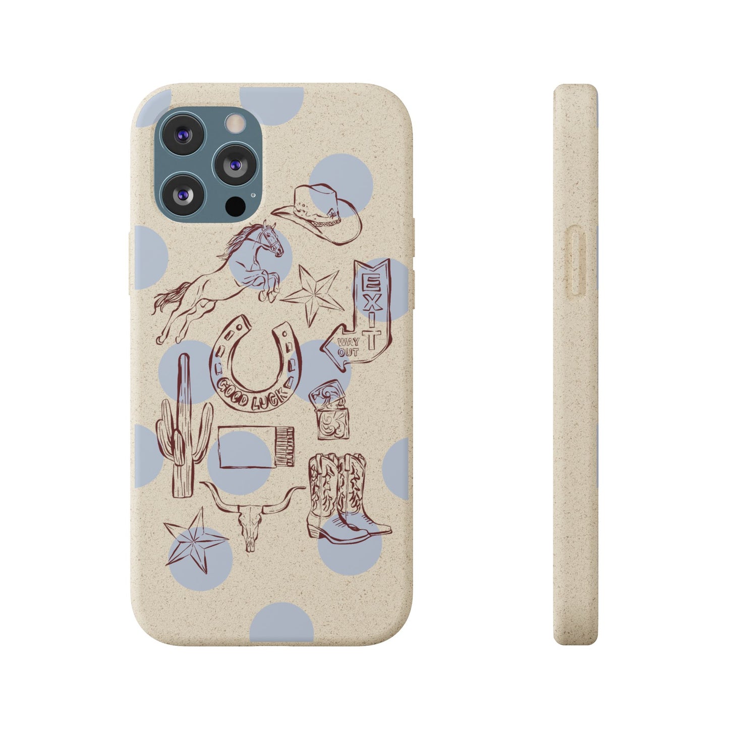 Biodegradable Phone Case — Western Cowgirl Sketches on Natural Speckled Eco Shell