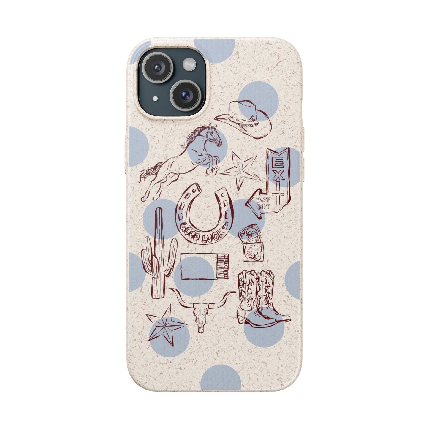 Biodegradable Phone Case — Western Cowgirl Sketches on Natural Speckled Eco Shell