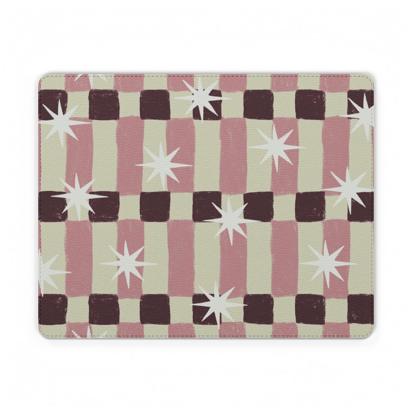 Retro Pink Checker PU Leather Mouse Mat — Starburst Pattern Desk Pad
