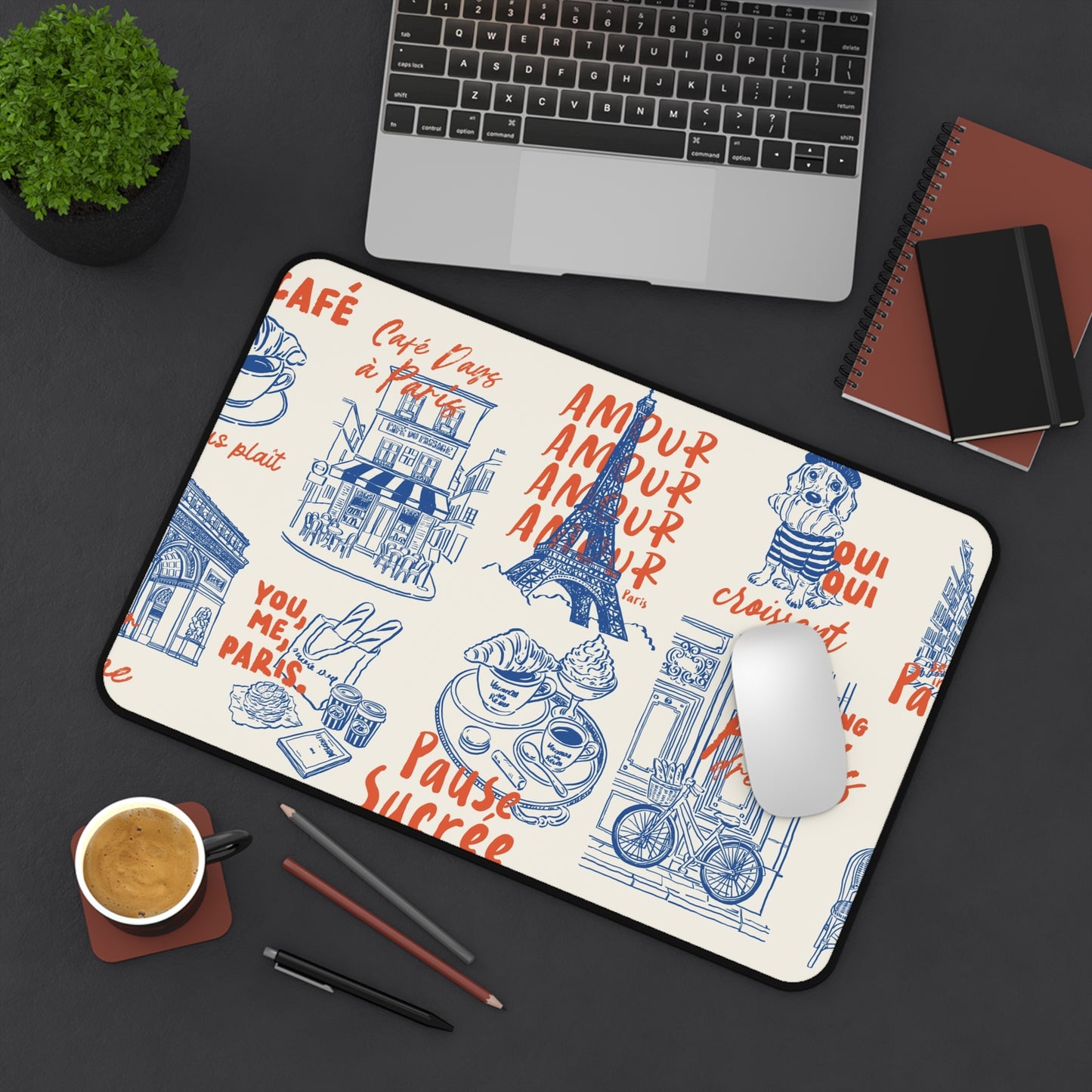 Paris Café Desk Mat — French Bistro Patterned Mouse Pad