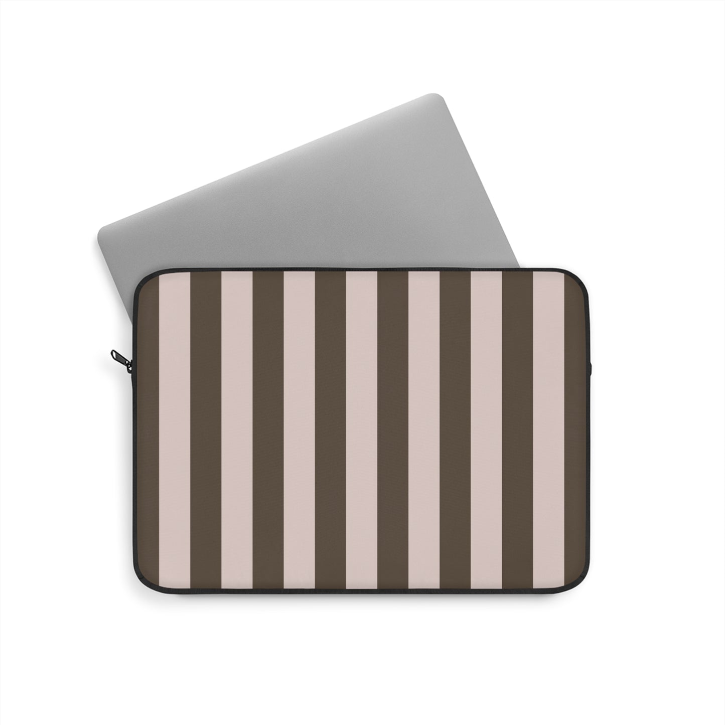 Neutral Stripe Laptop Sleeve — Taupe & Brown Vertical Striped Sleeve