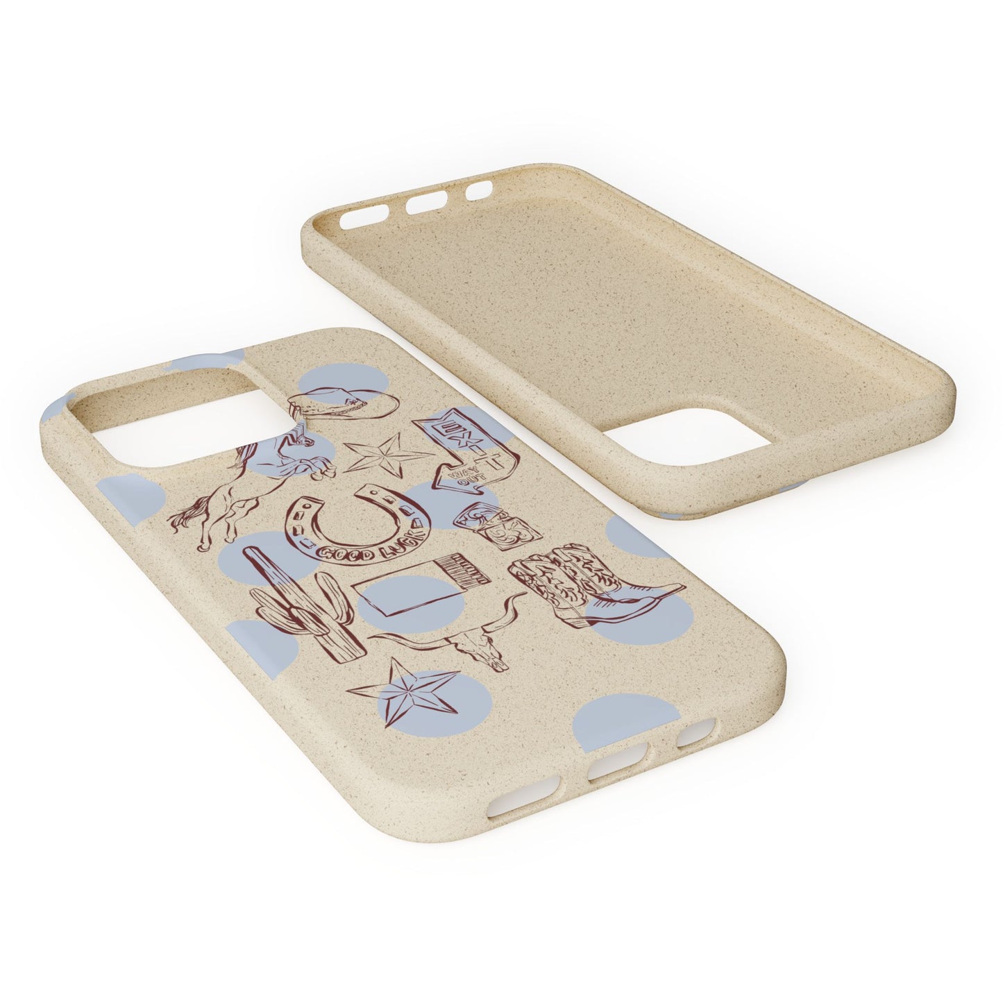 Biodegradable Phone Case — Western Cowgirl Sketches on Natural Speckled Eco Shell