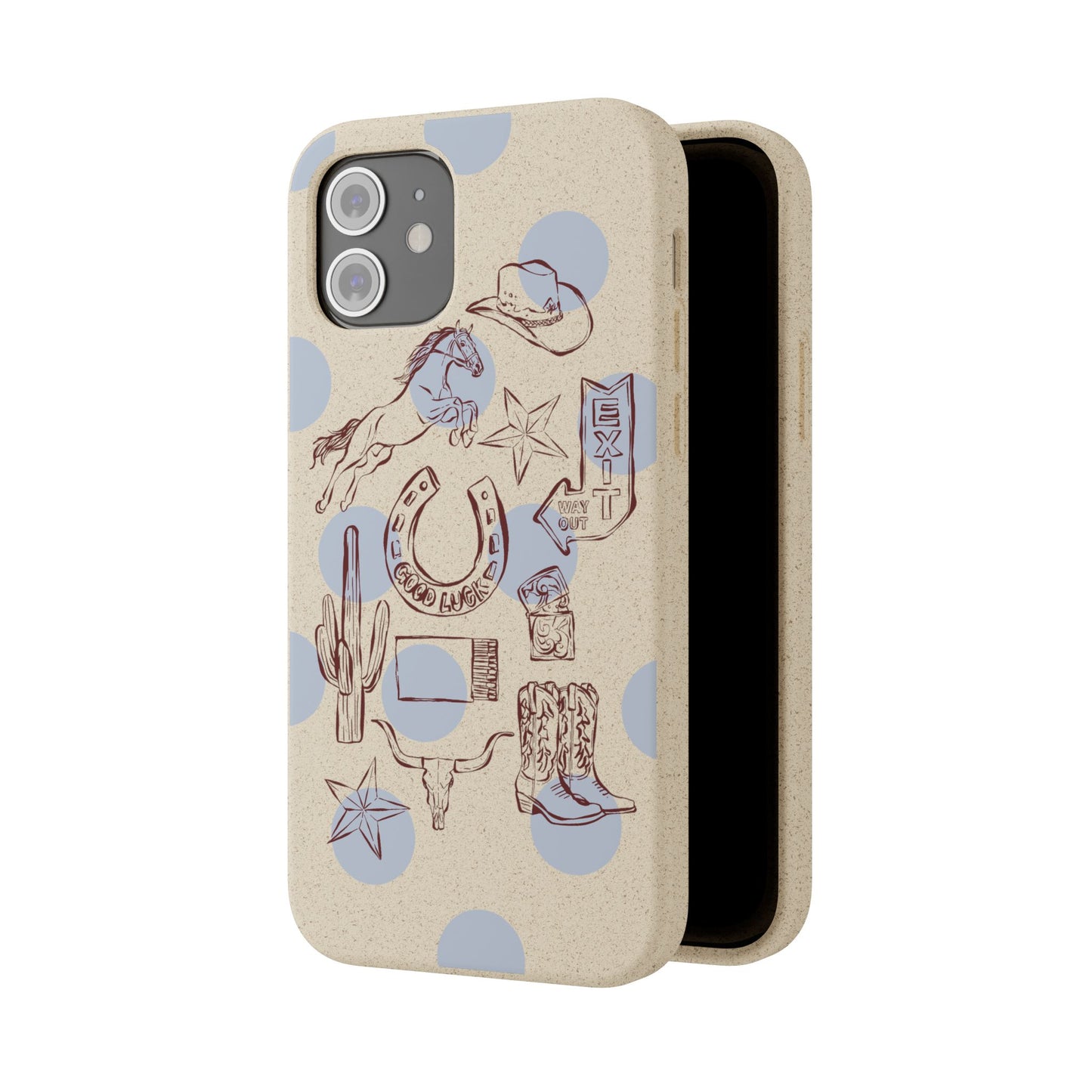 Biodegradable Phone Case — Western Cowgirl Sketches on Natural Speckled Eco Shell
