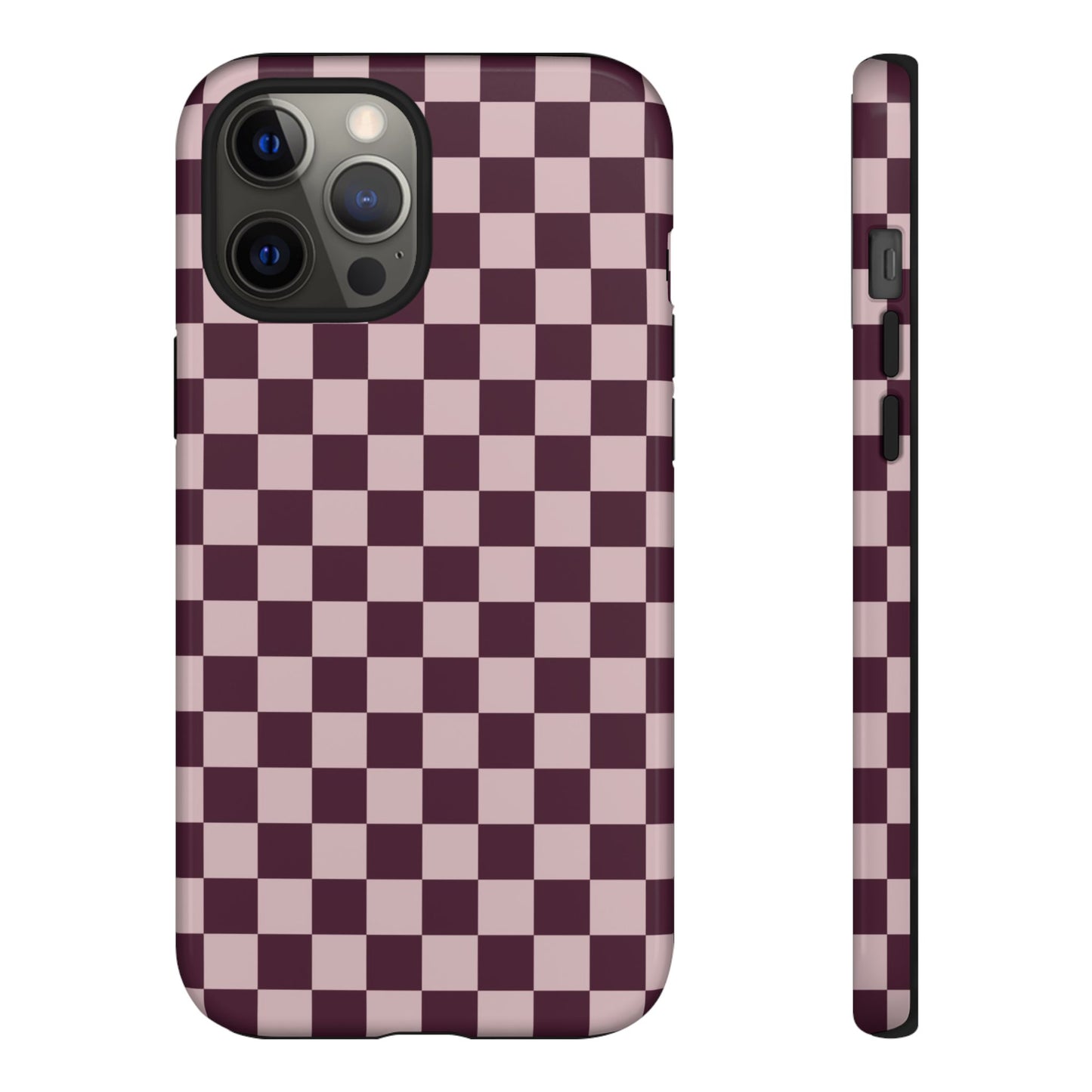 Burgundy & Pink Checkered Phone Case