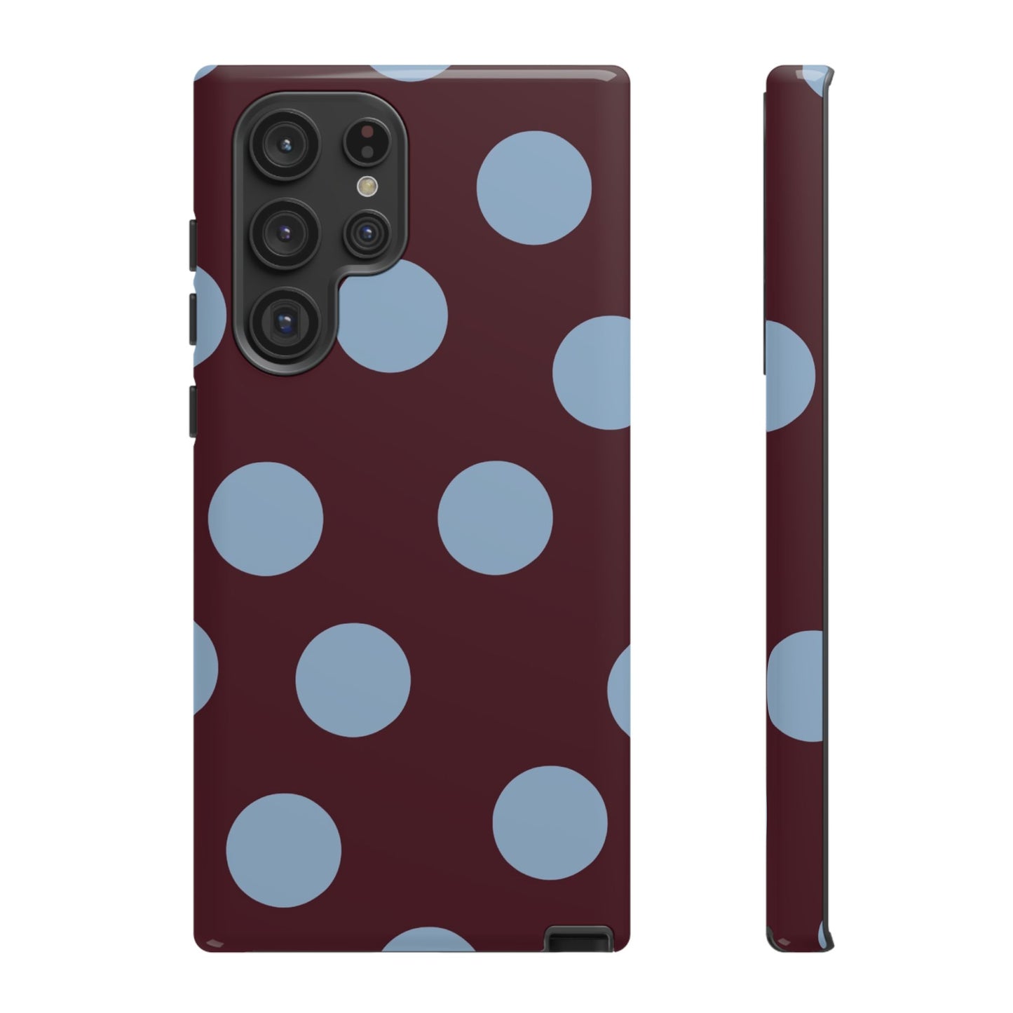 Polka Dot Phone Case — Maroon & Sky Blue Tough Protective Cover