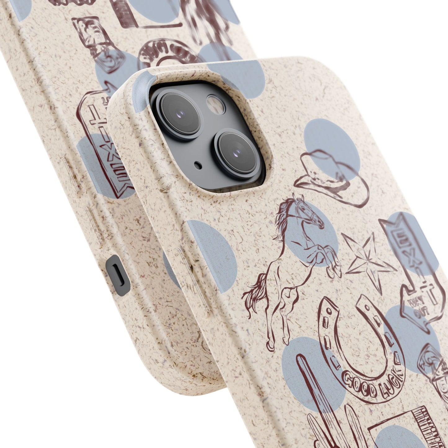 Biodegradable Phone Case — Western Cowgirl Sketches on Natural Speckled Eco Shell