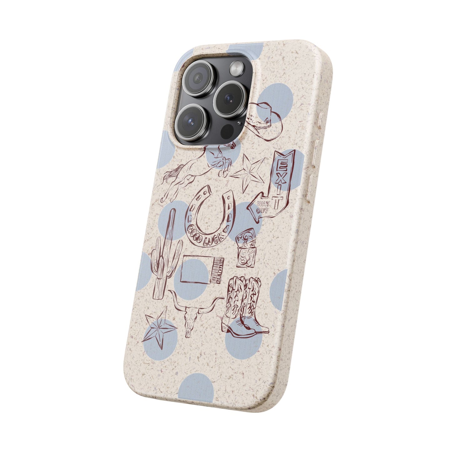 Biodegradable Phone Case — Western Cowgirl Sketches on Natural Speckled Eco Shell