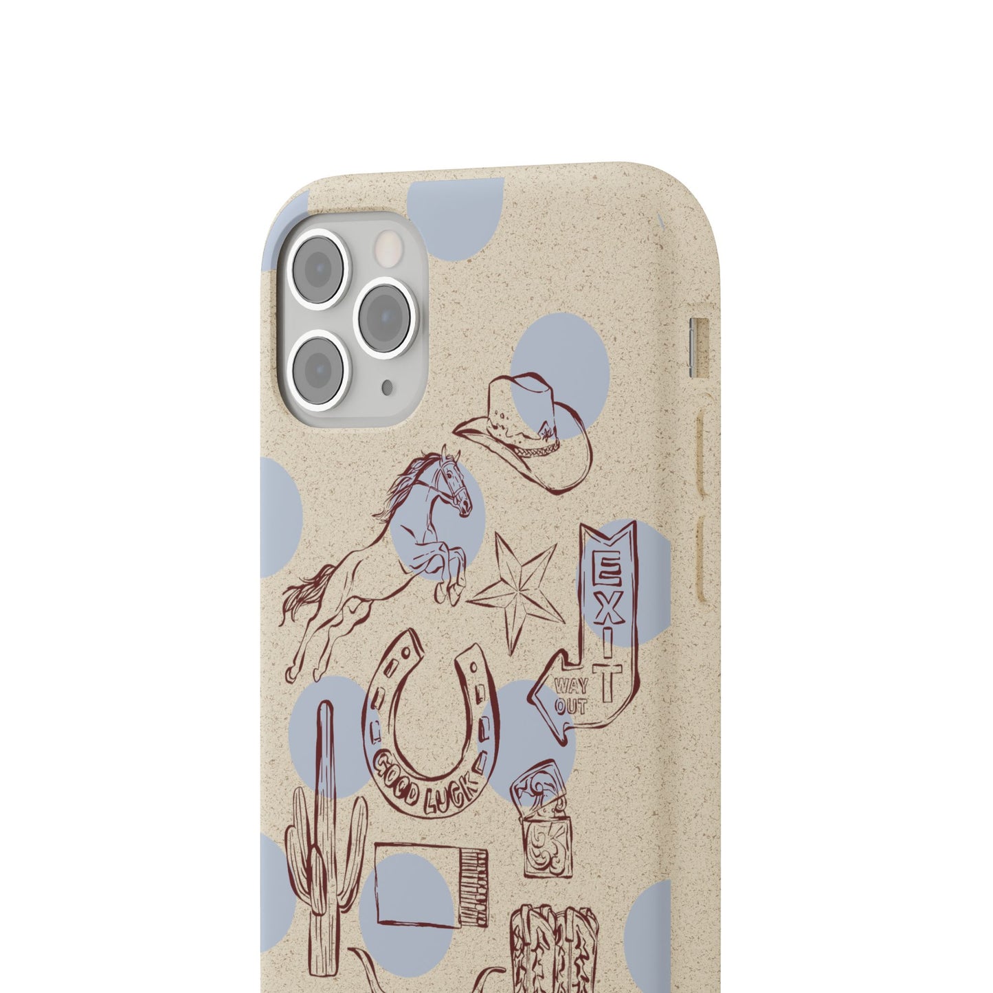 Biodegradable Phone Case — Western Cowgirl Sketches on Natural Speckled Eco Shell