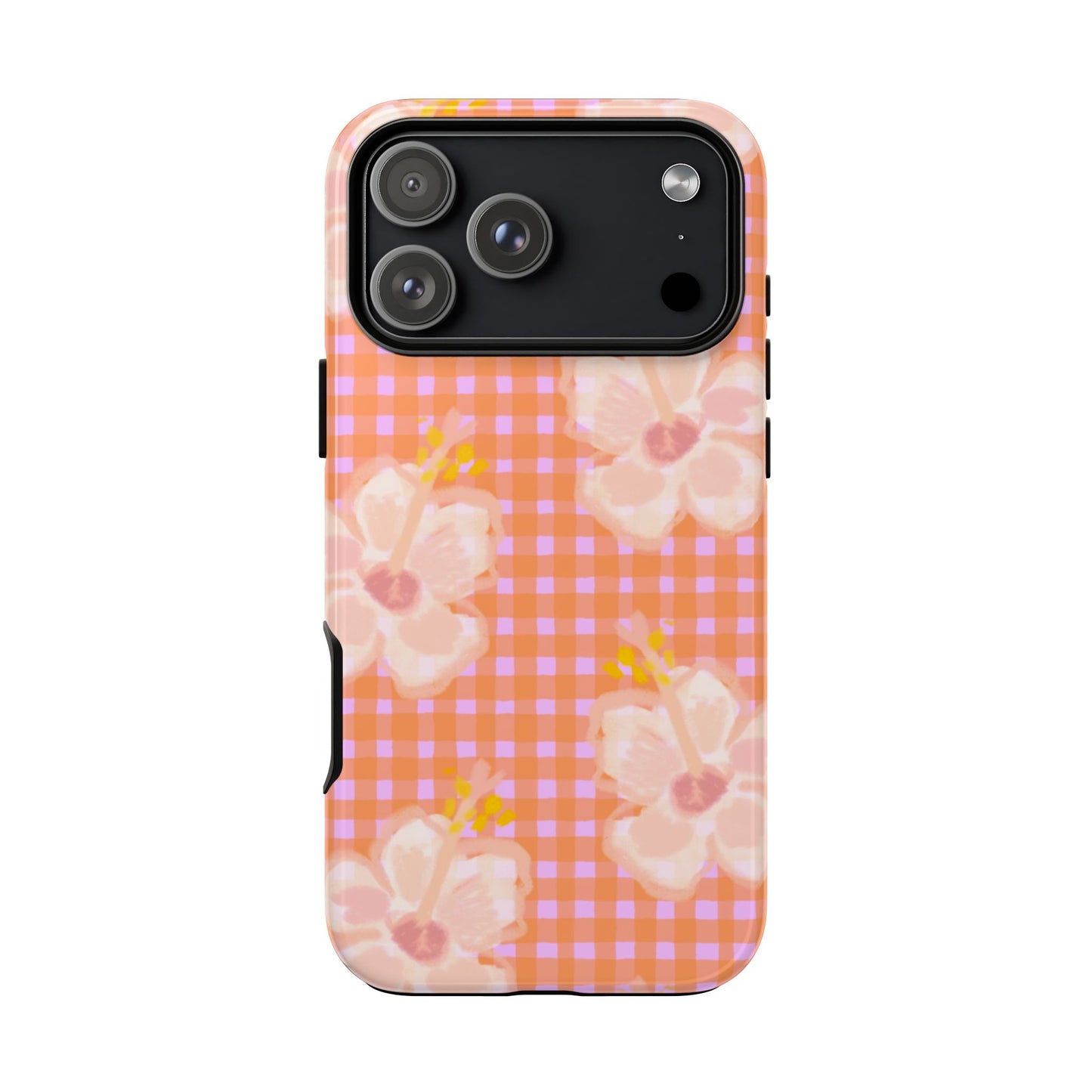 Floral Gingham Tough Case — Pink Peach Flower Phone Case