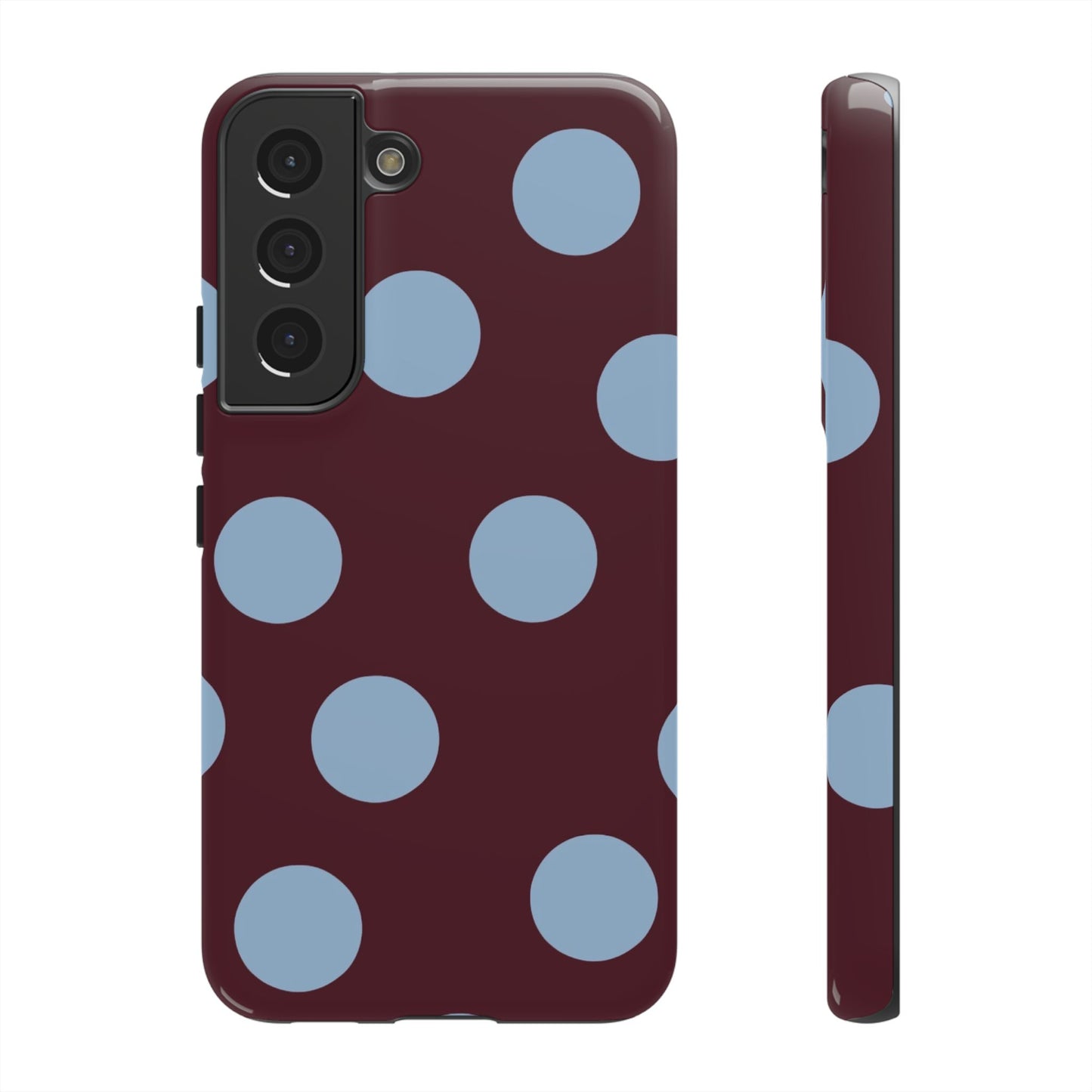 Polka Dot Phone Case — Maroon & Sky Blue Tough Protective Cover