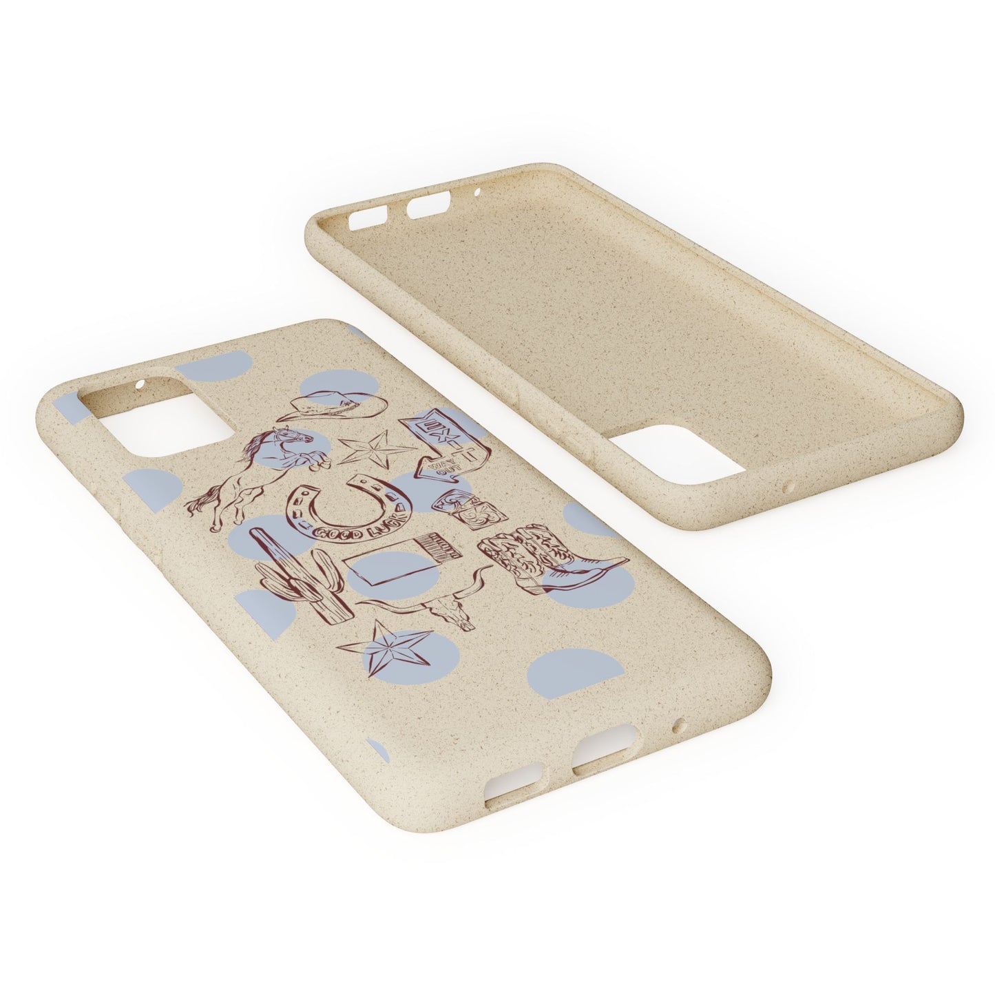 Biodegradable Phone Case — Western Cowgirl Sketches on Natural Speckled Eco Shell