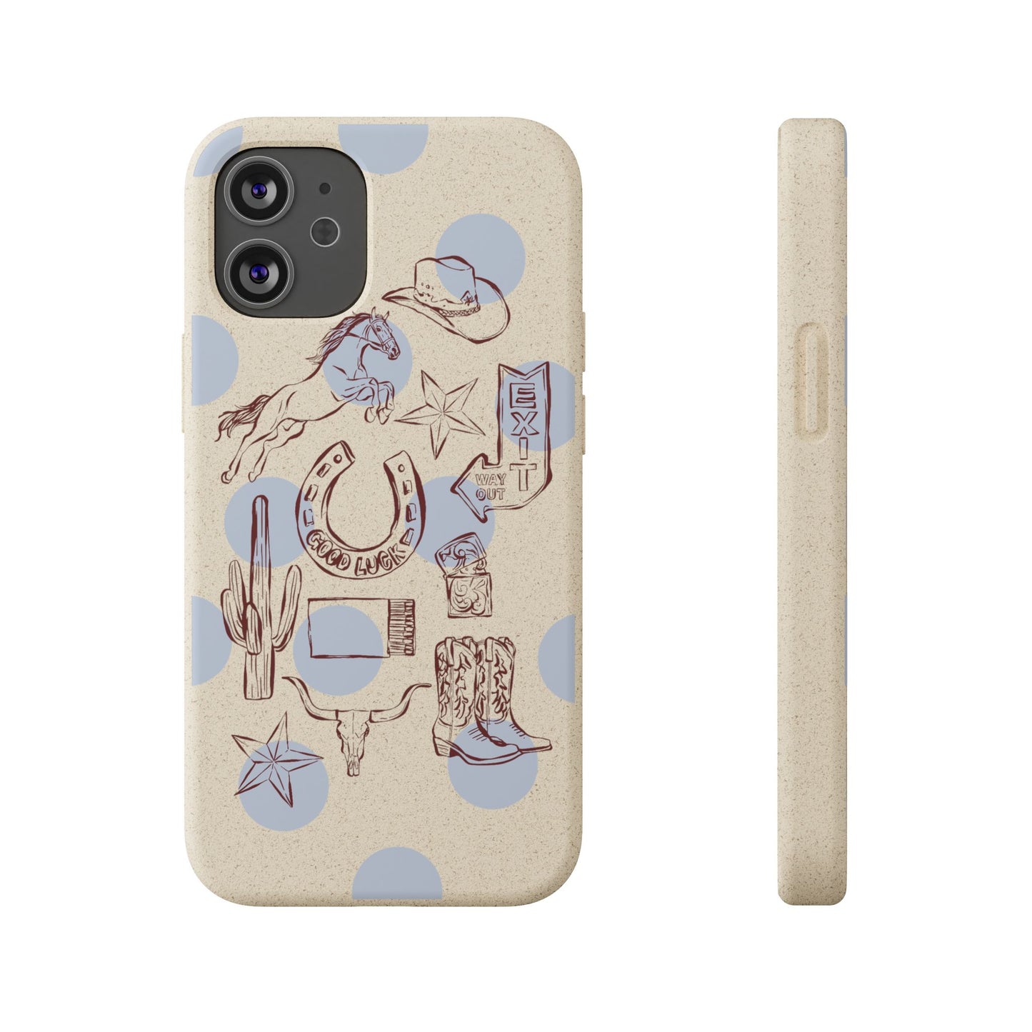 Biodegradable Phone Case — Western Cowgirl Sketches on Natural Speckled Eco Shell
