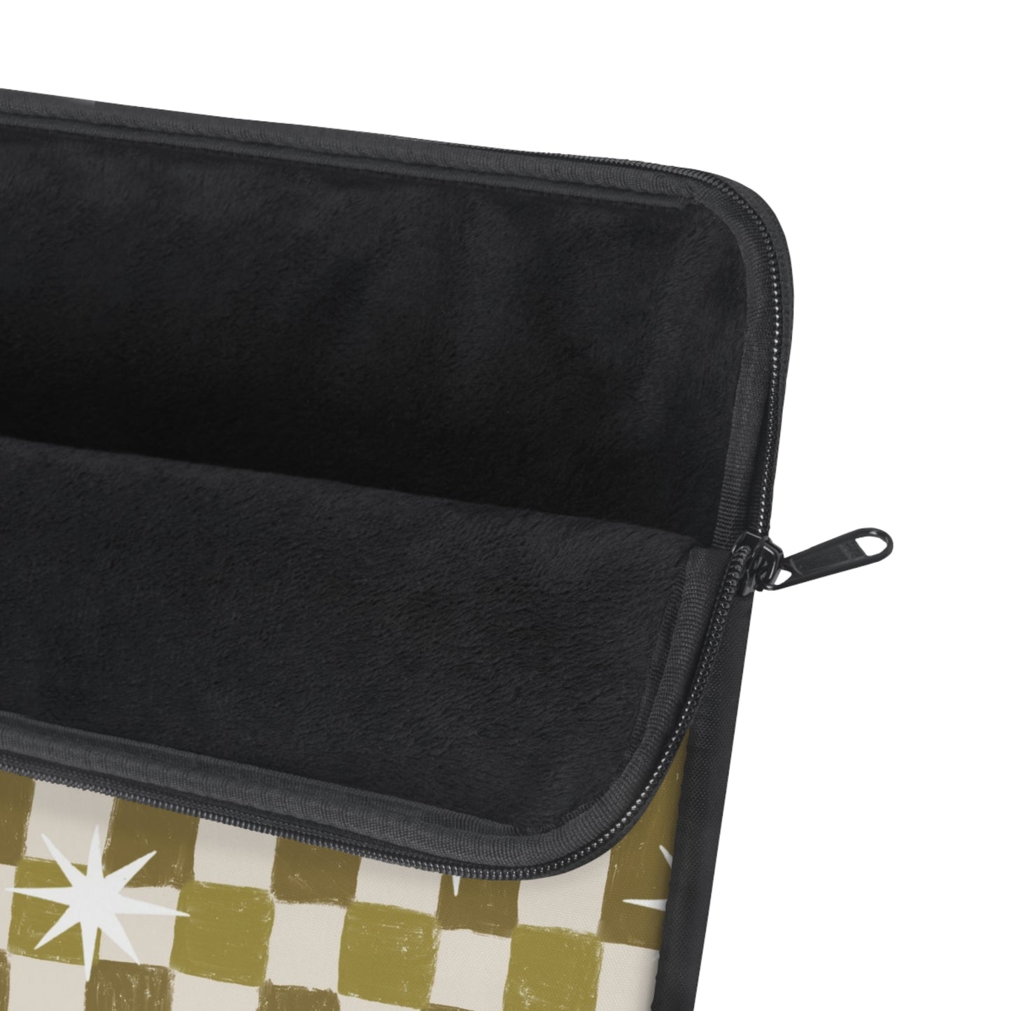 Retro Olive Check Laptop Sleeve with Starburst Pattern